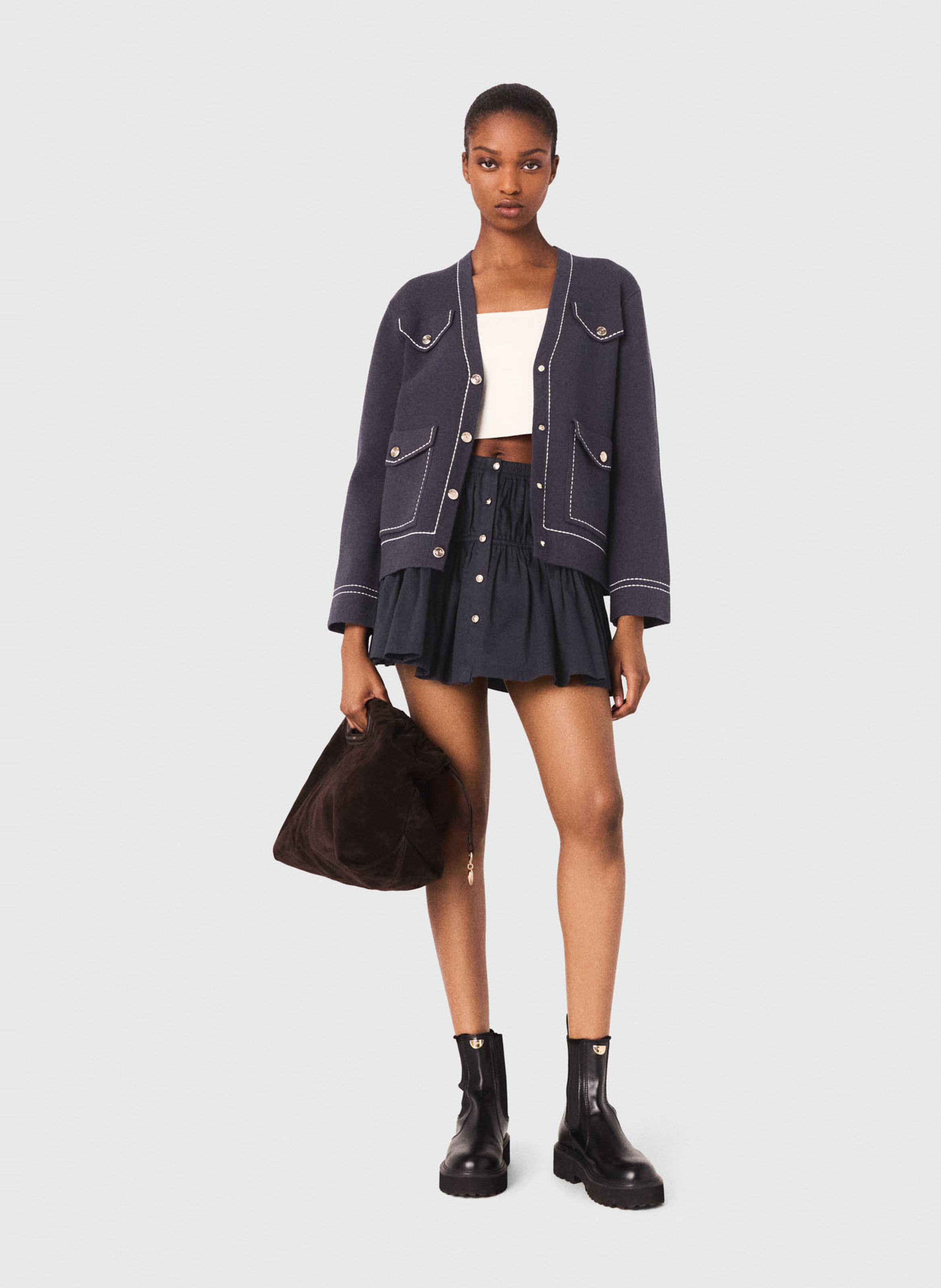 Cardigan met V-hals en fantasieknopen MAJE Blauw