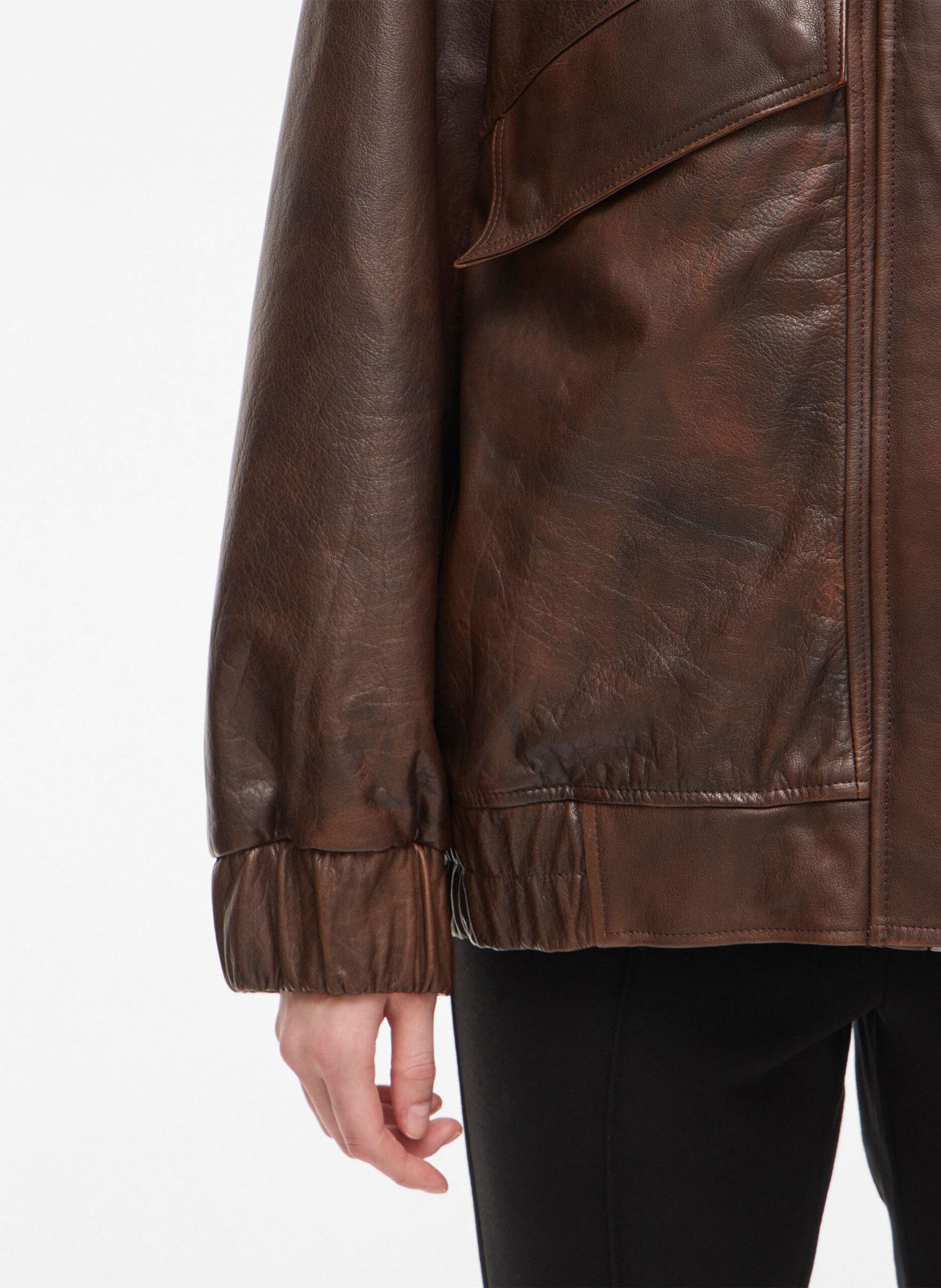 Oversize Lederjacke mit Stehkragen ROUGE EDIT Braun