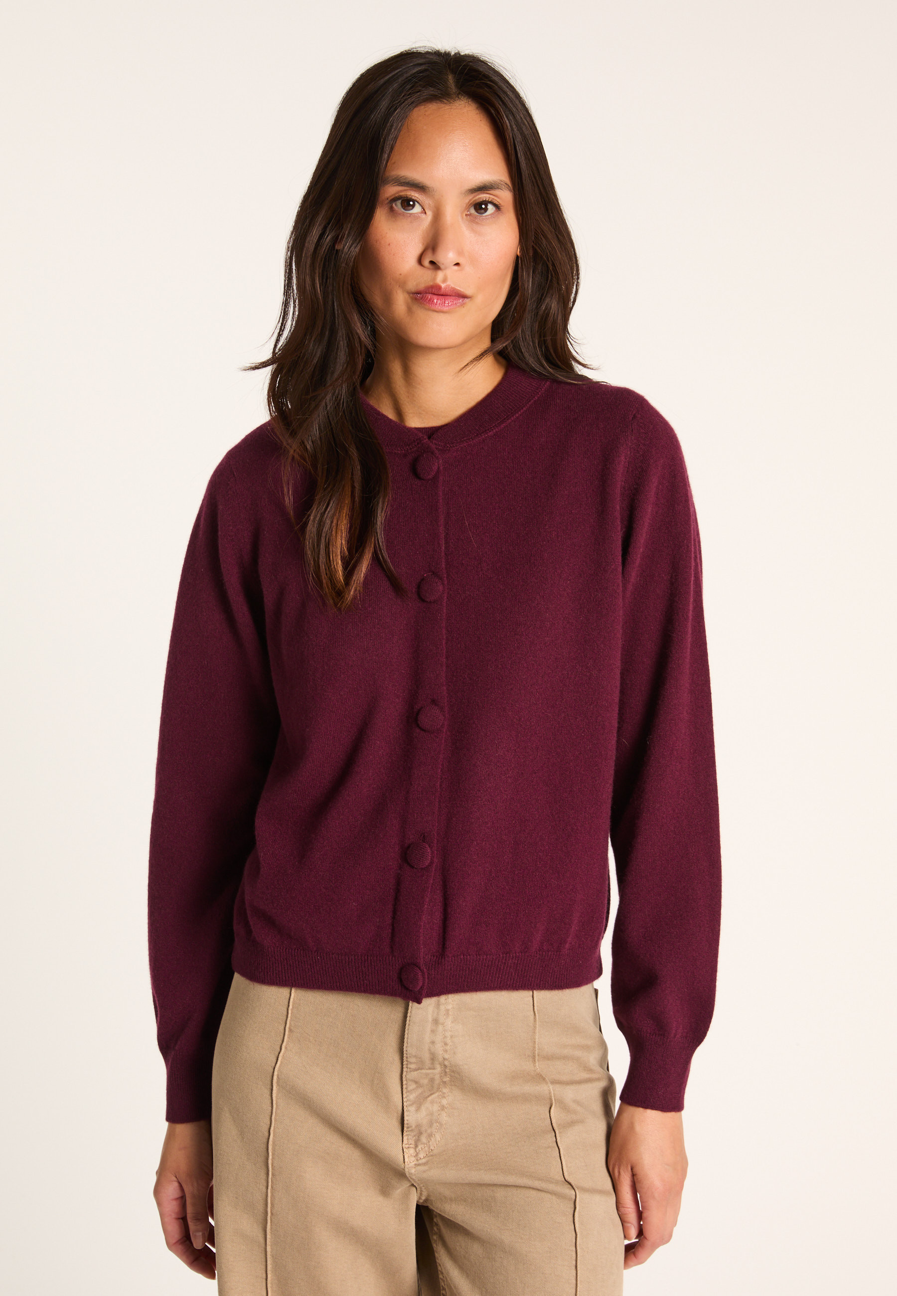 Buttoned cashmere cardigan MAISON MONTAGUT Purple