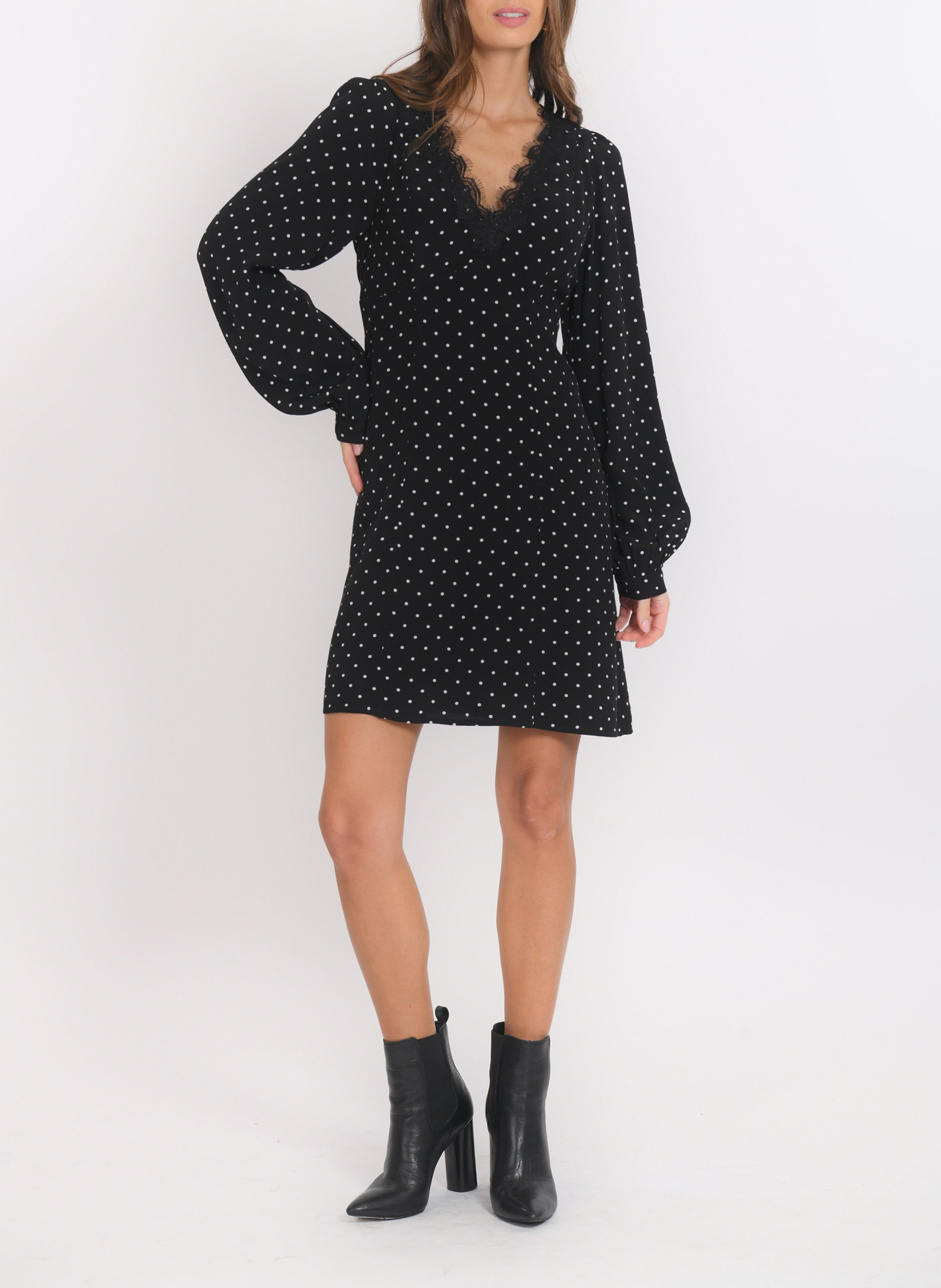 Robe courte à pois col v KOOKAI Noir