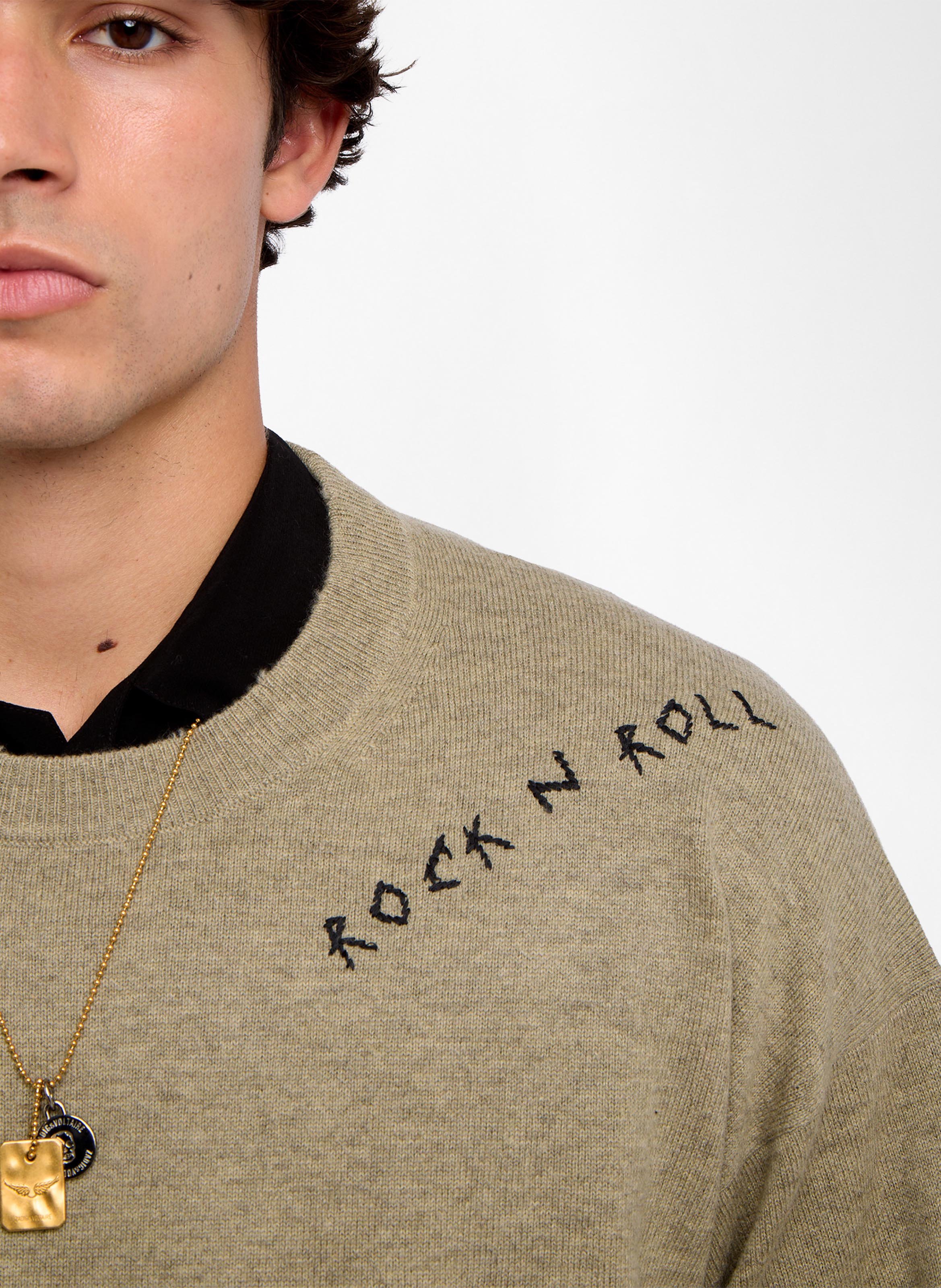 Round neck embroidered merino wool and cashmere straight sweater ZADIG&VOLTAIRE Green
