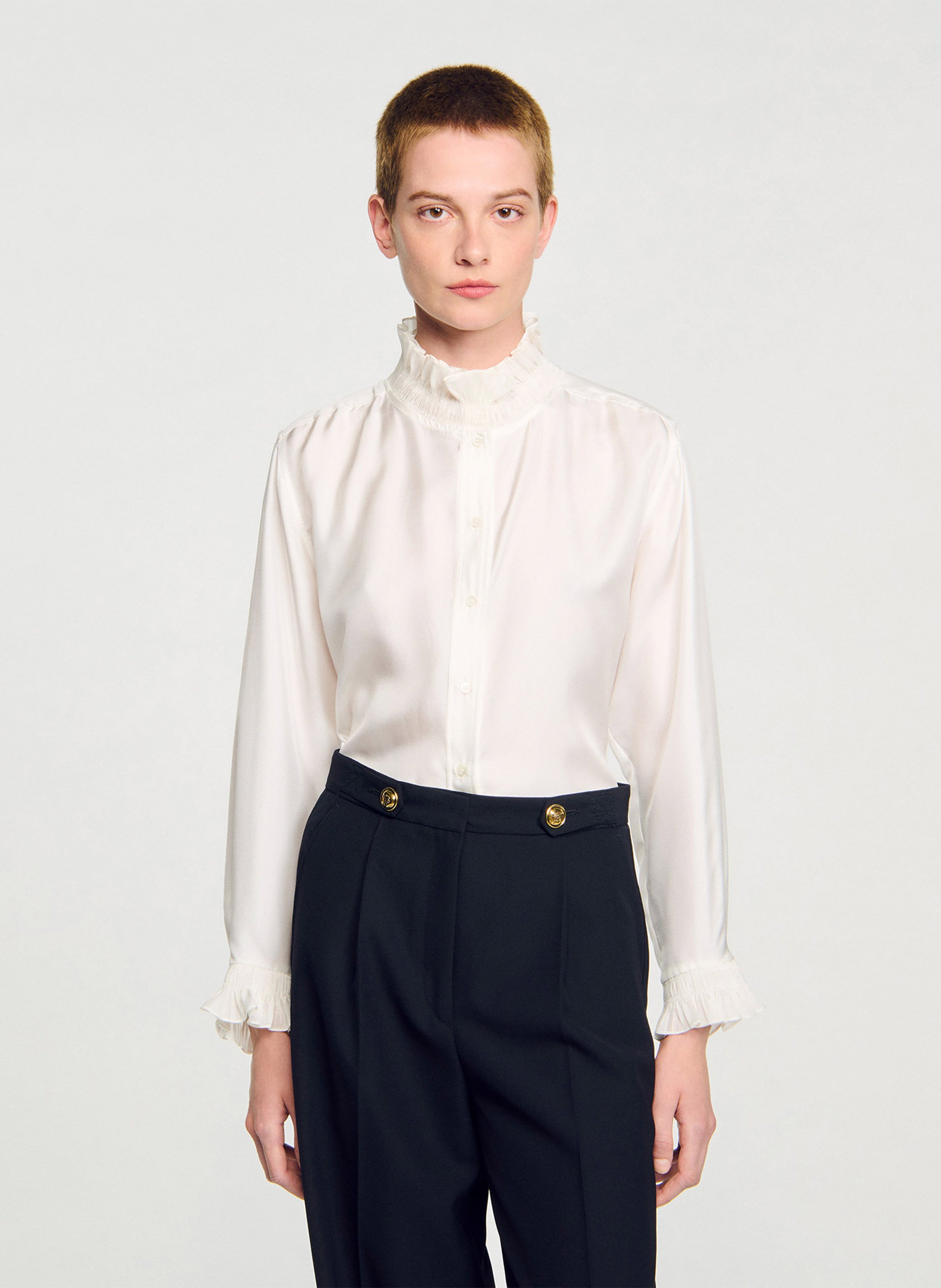 Chemise col victorien en soie SANDRO Blanc