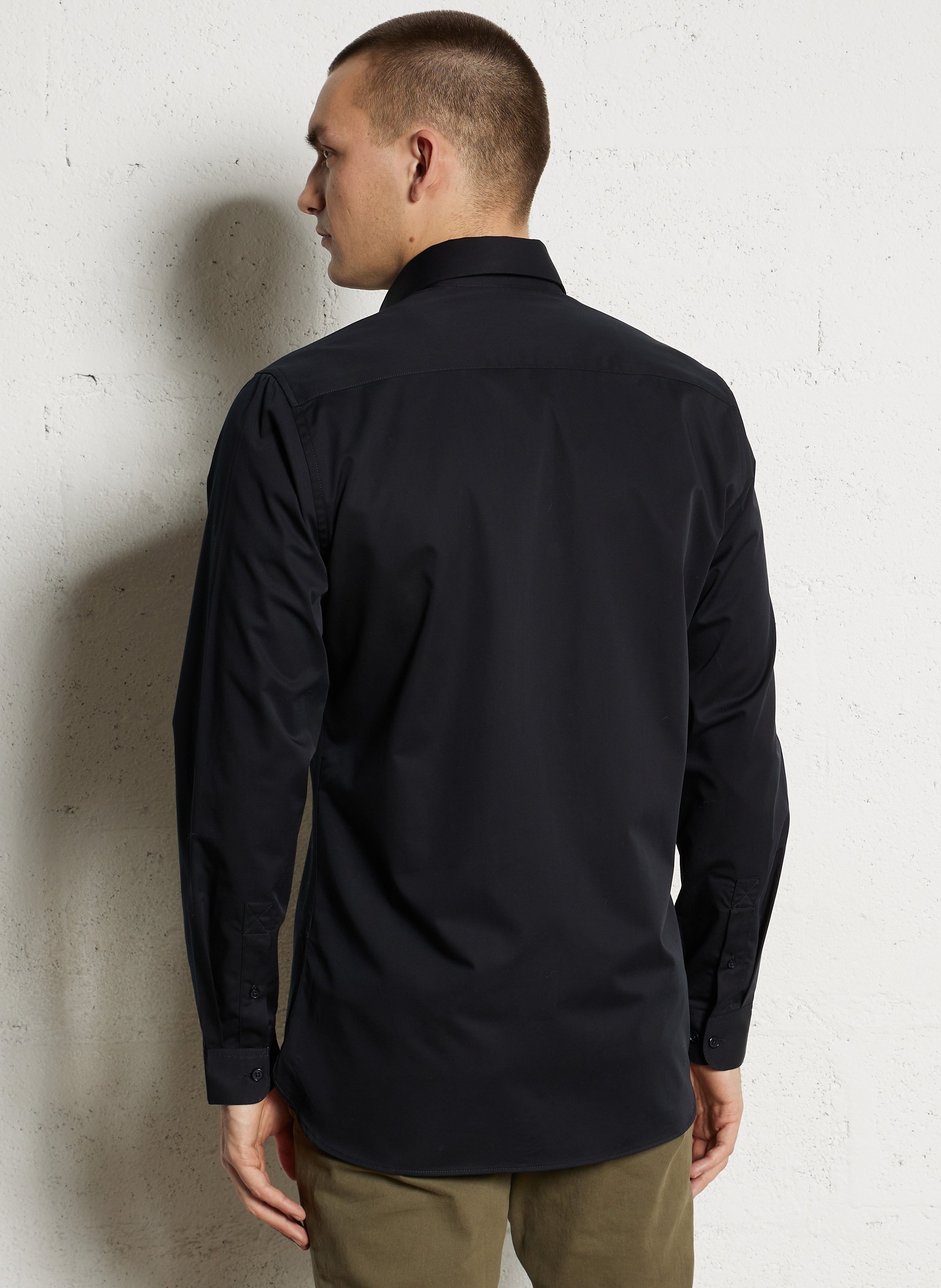 Slim-fit cotton shirt with classic collar AU PRINTEMPS PARIS Blue