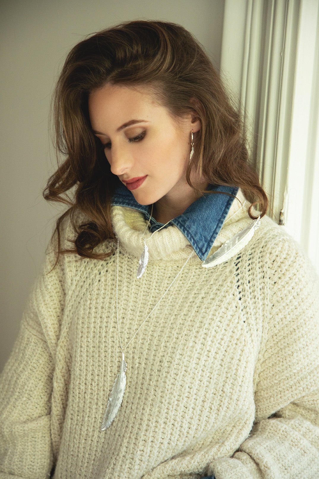 Silver plated feather necklace Silver