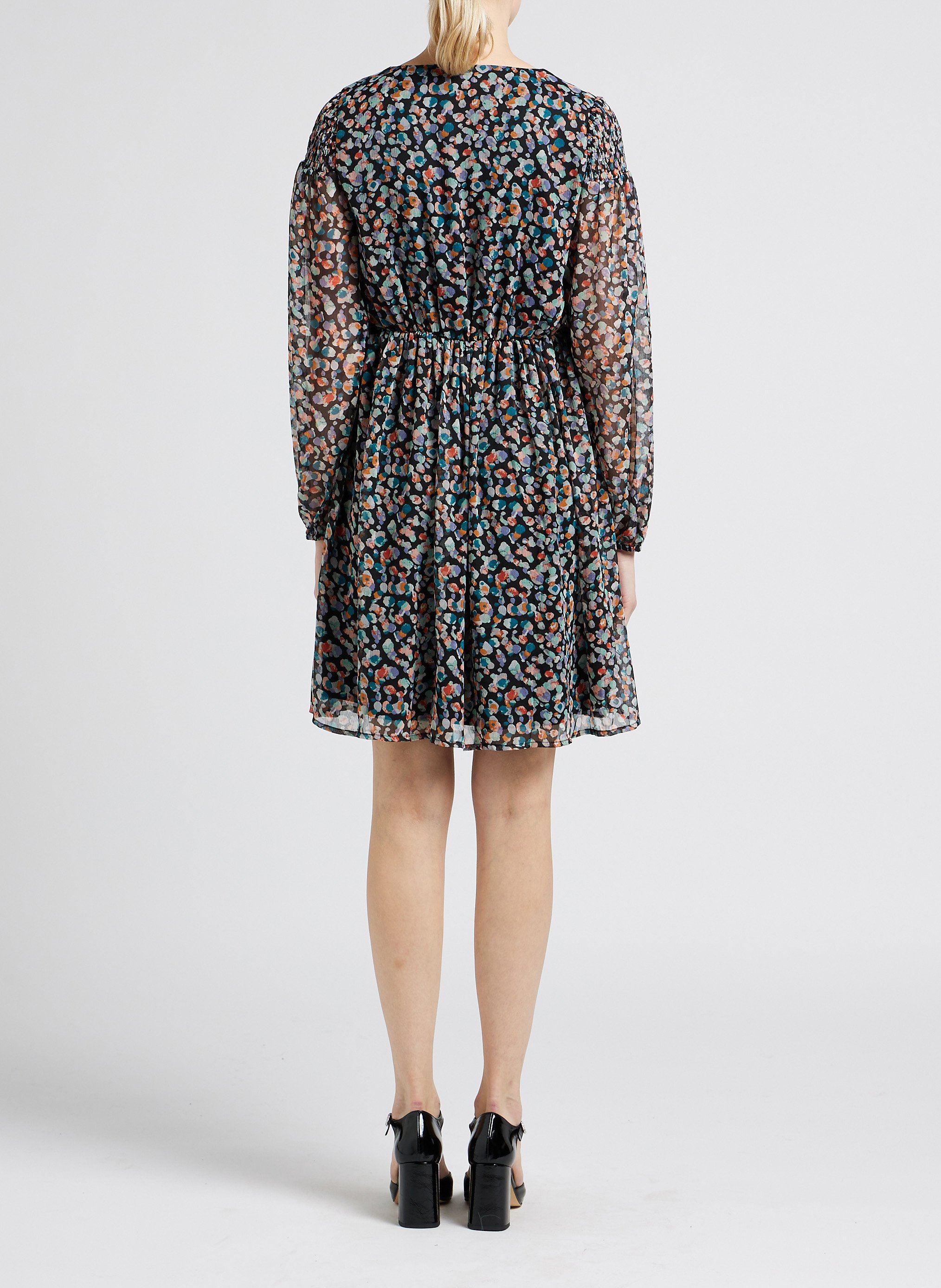 Robe courte col V imprimée  VILA Noir