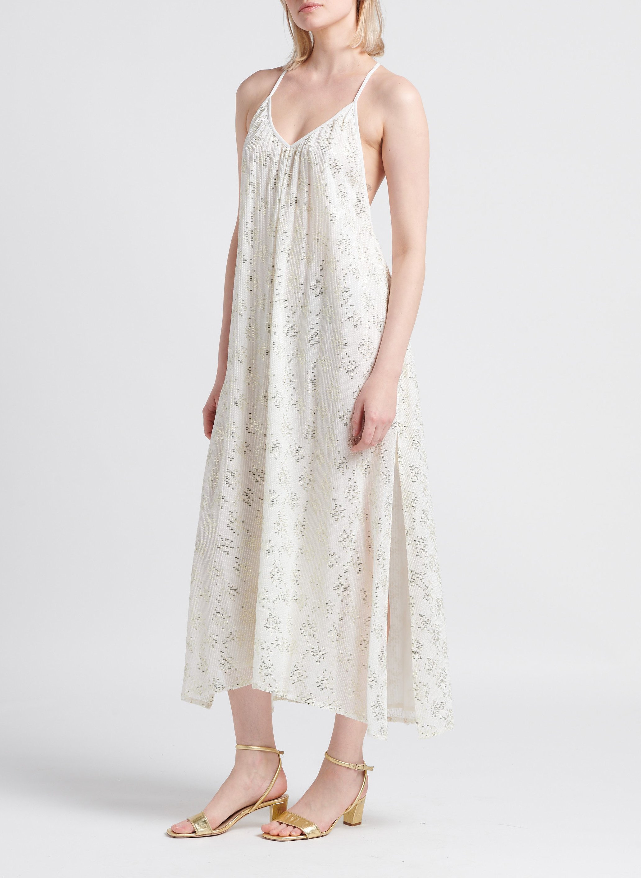 Lange jurk met V-hals en lovertjes SUNDRESS Wit