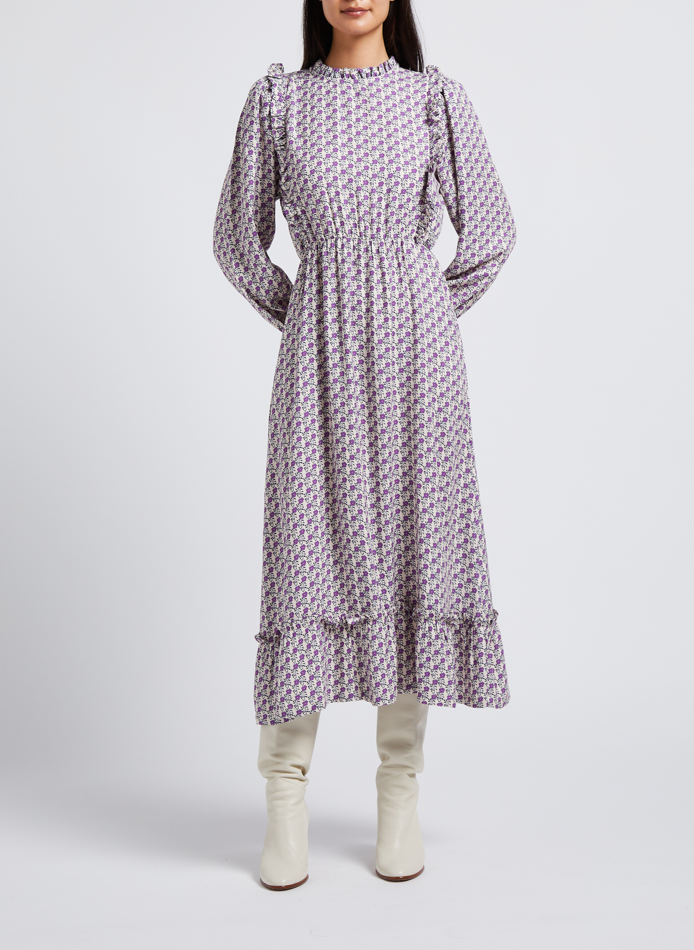 Printed round-neck A-line midi dress THE NEW SOCIETY Purple