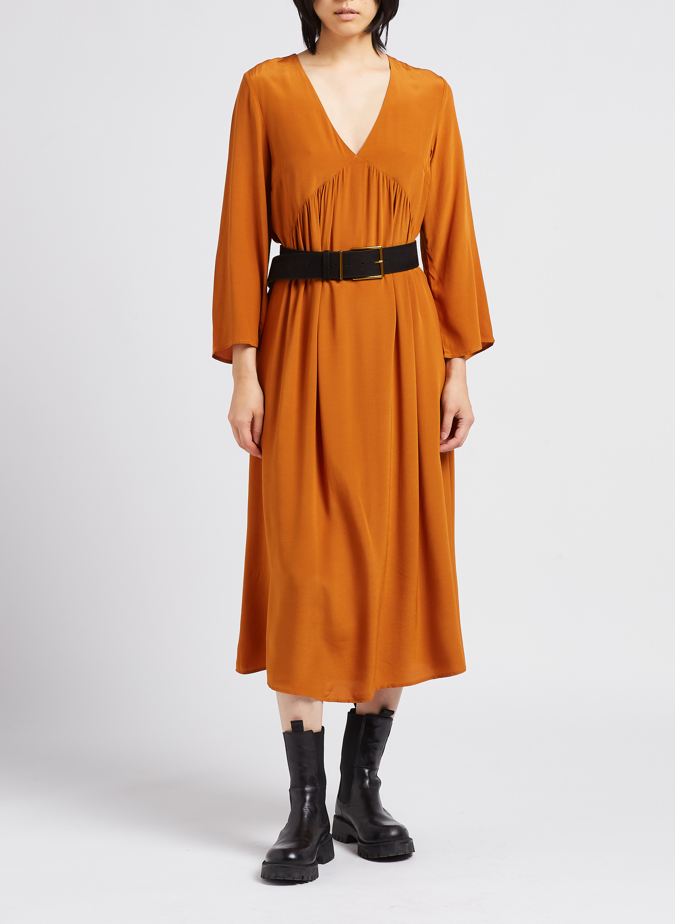 Robe midi col V fluide  GRACE ET MILA Orange