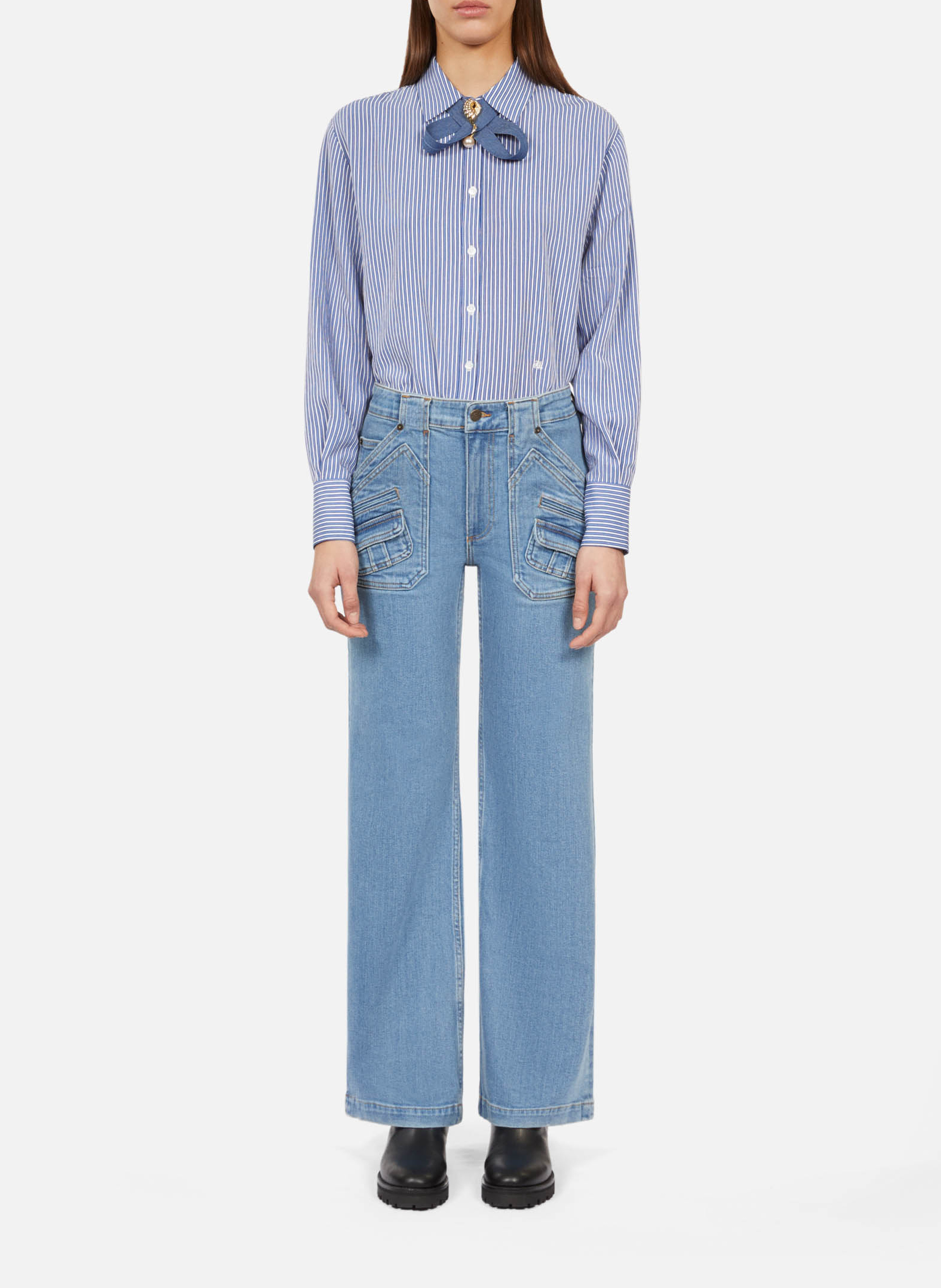 Hoge taille flared jeans van katoenmix THE KOOPLES Blauw