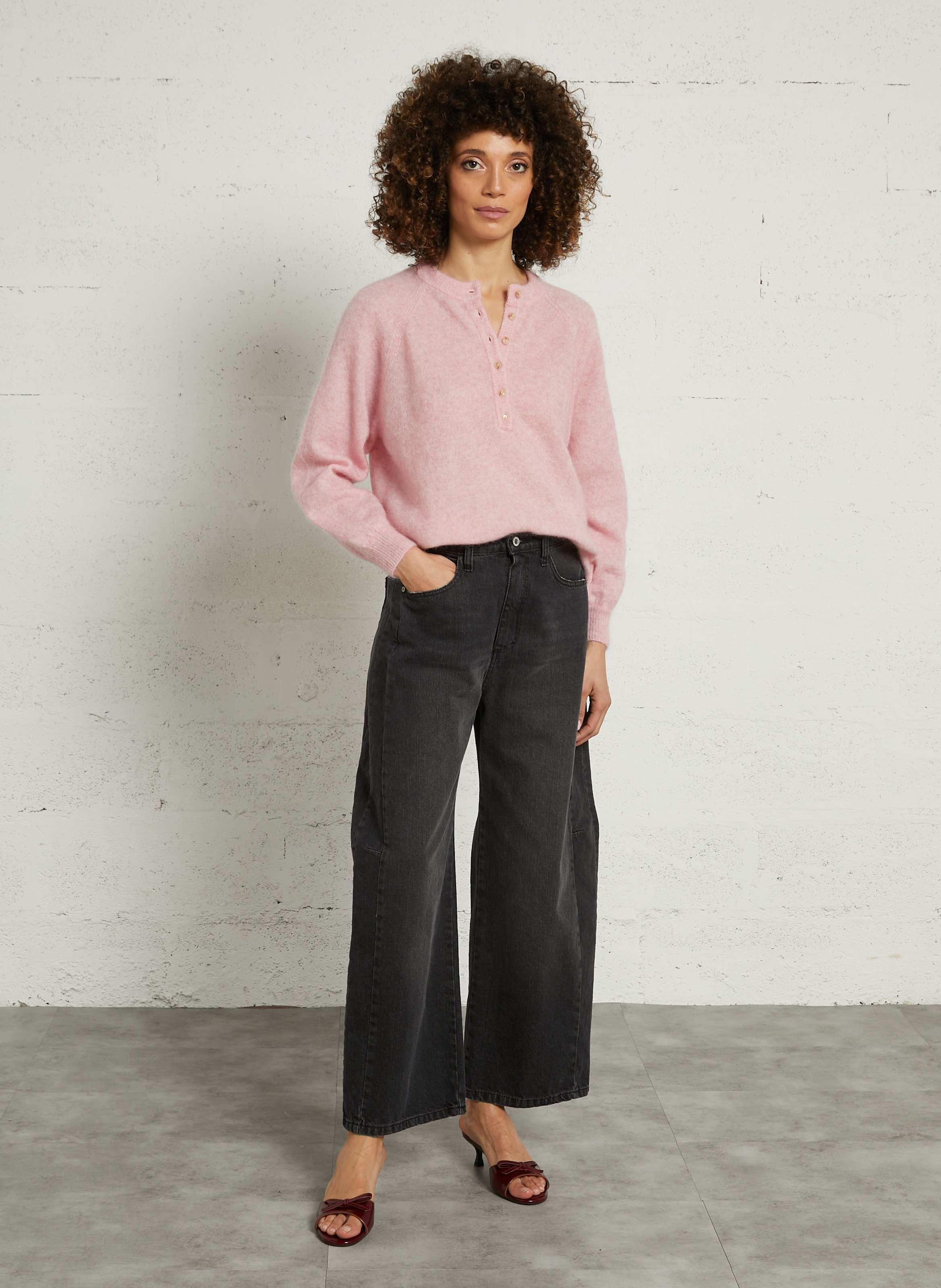 Pull ample col rond en laine mélangée DES PETITS HAUTS Rose