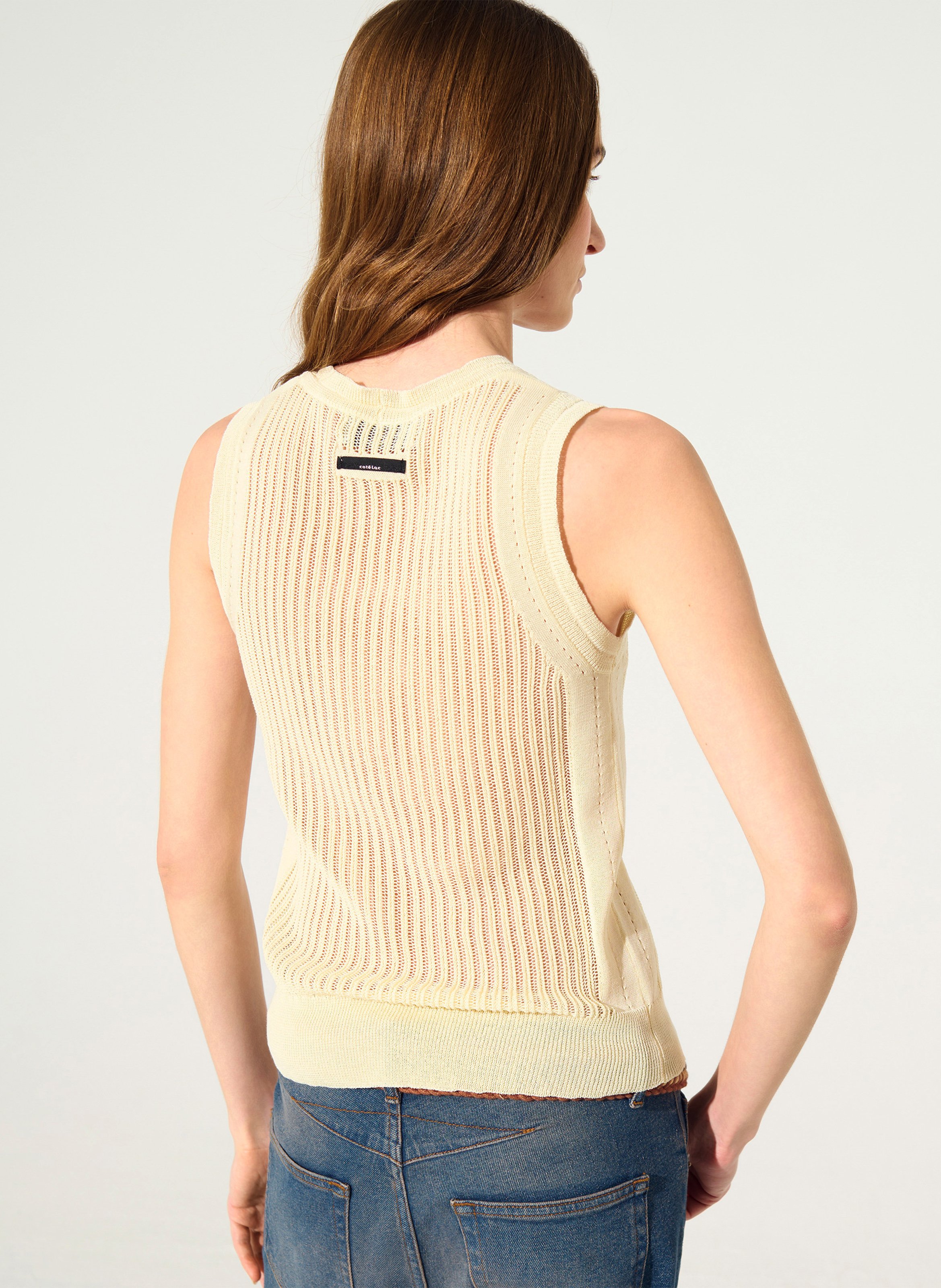 Mouwloze rechte top met ronde hals in gemengd katoen COTELAC Wit