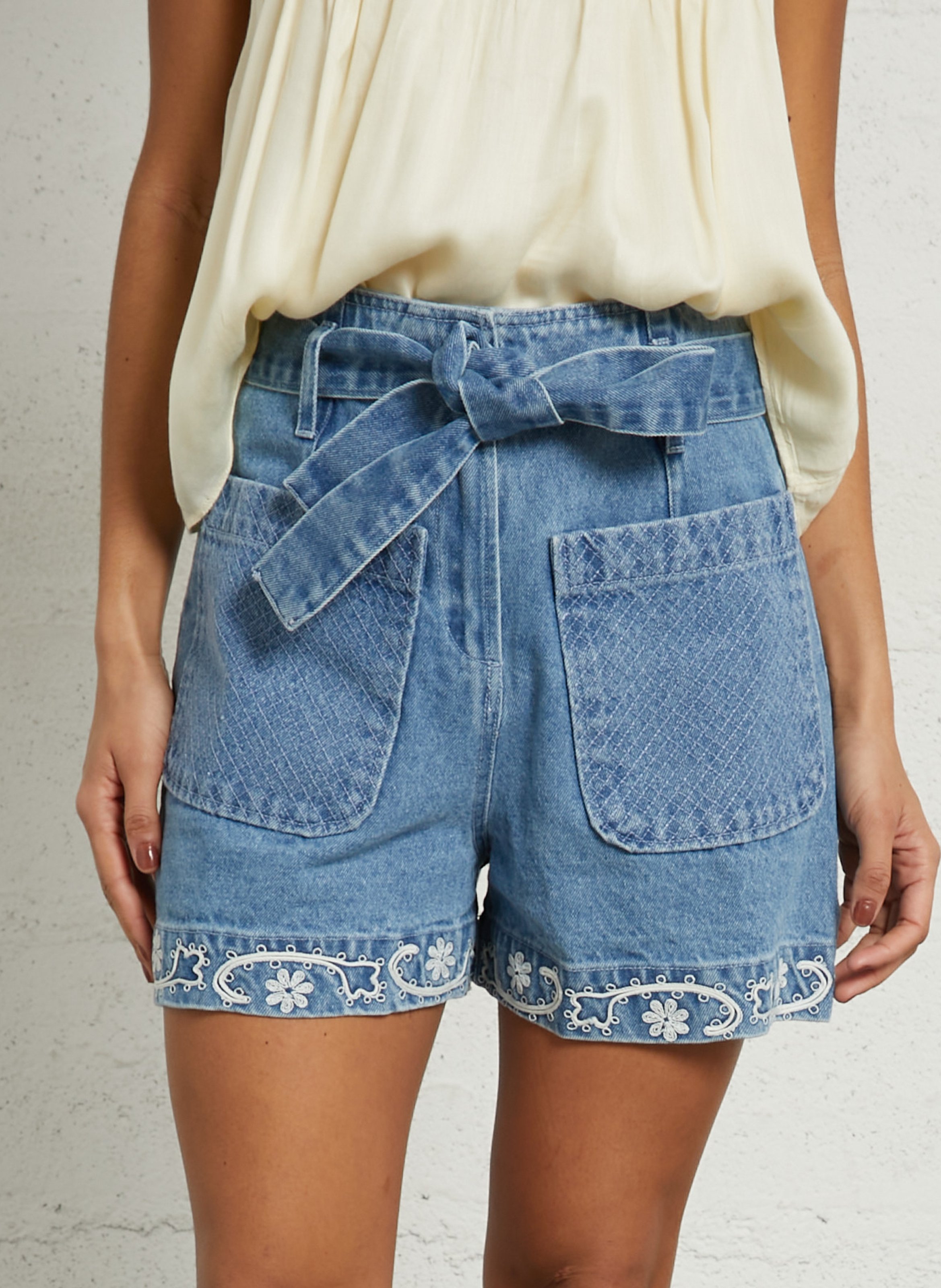 Recht, katoenen short met hoge taille LOUISE MISHA Blauw