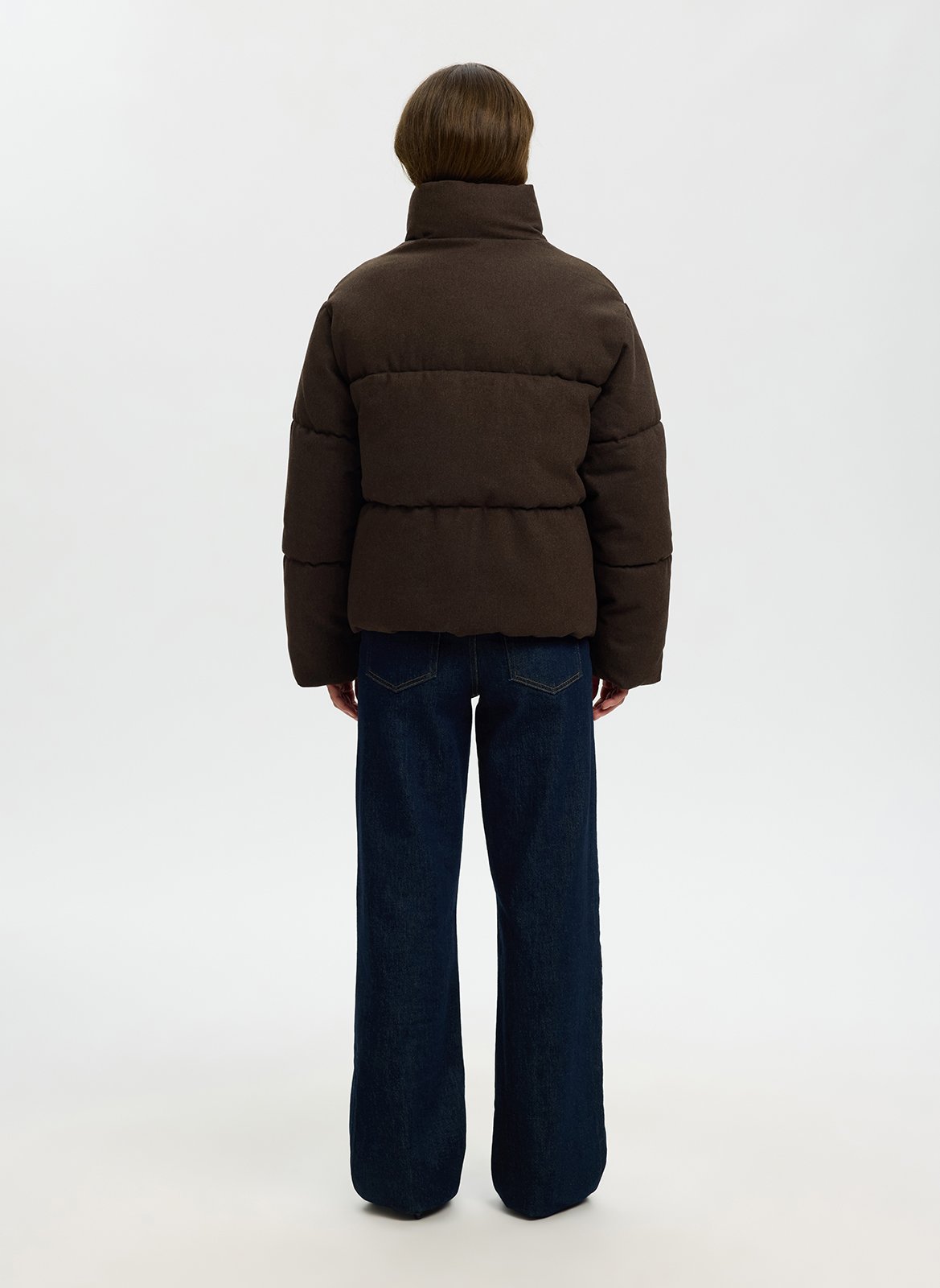 Rechte gewatteerde jas met opstaande kraag in effen kleur SELECTED Bruin