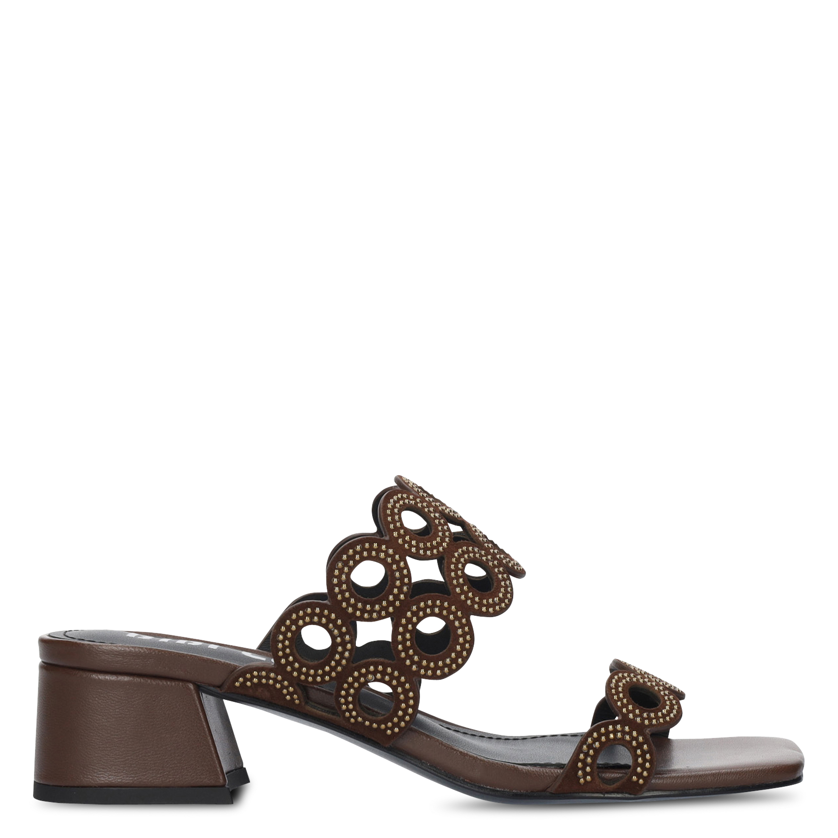 Mules à talons cloutées en cuir BIBI LOU Marron