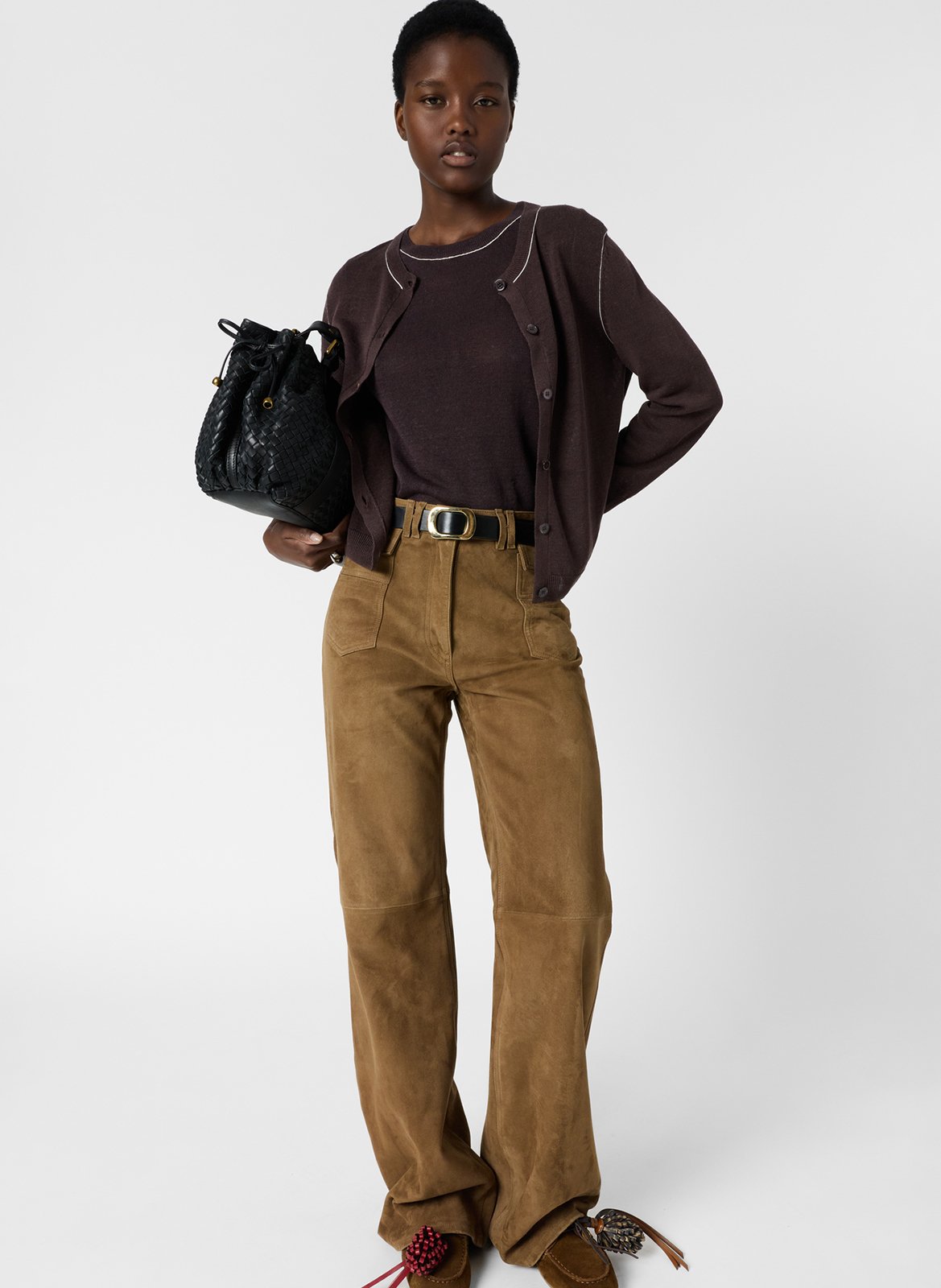 Gilet col rond en lin mélangé GERARD DAREL Marron