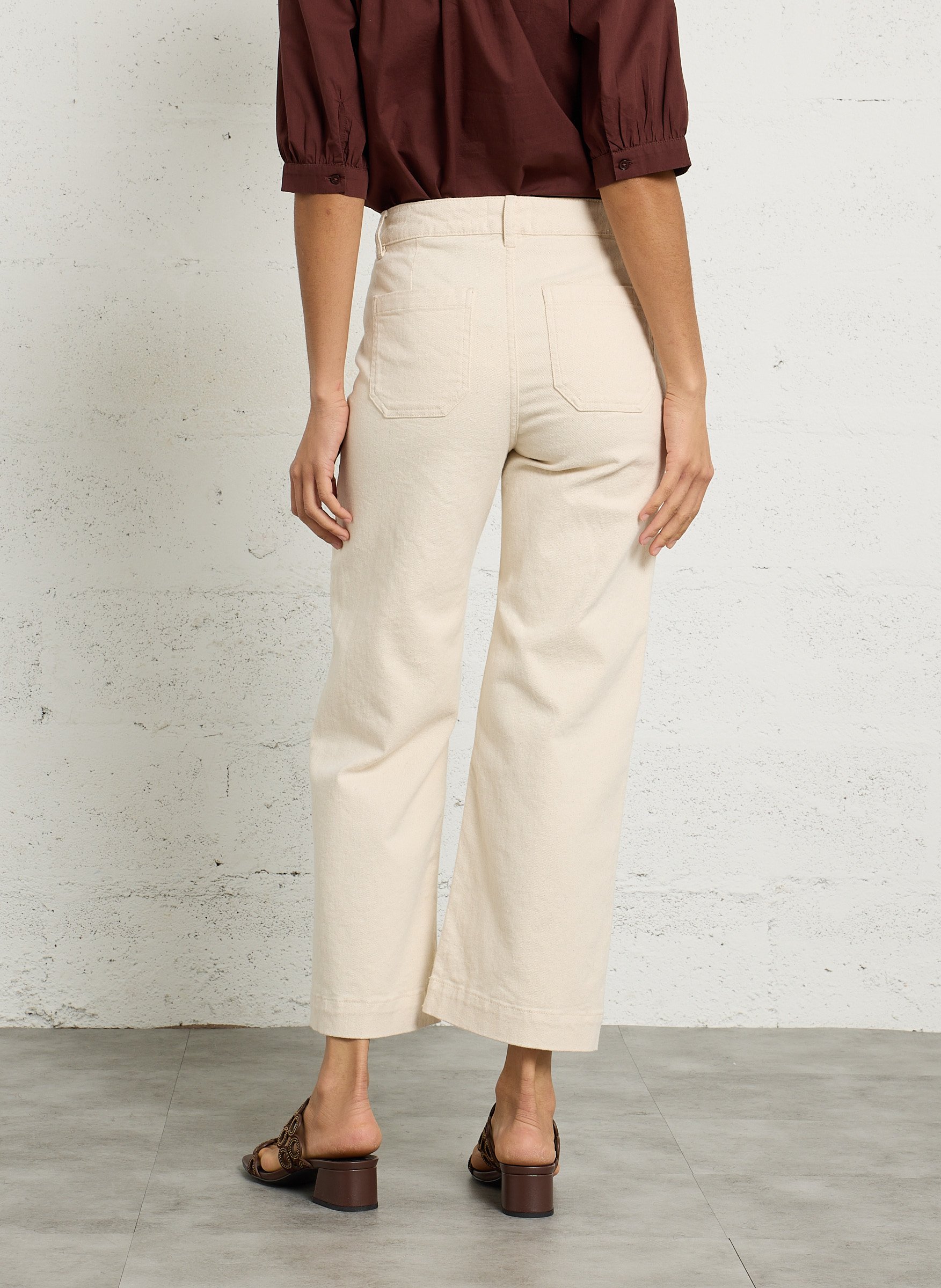 High-waisted cropped straight leg jeans MAISON 123 Beige