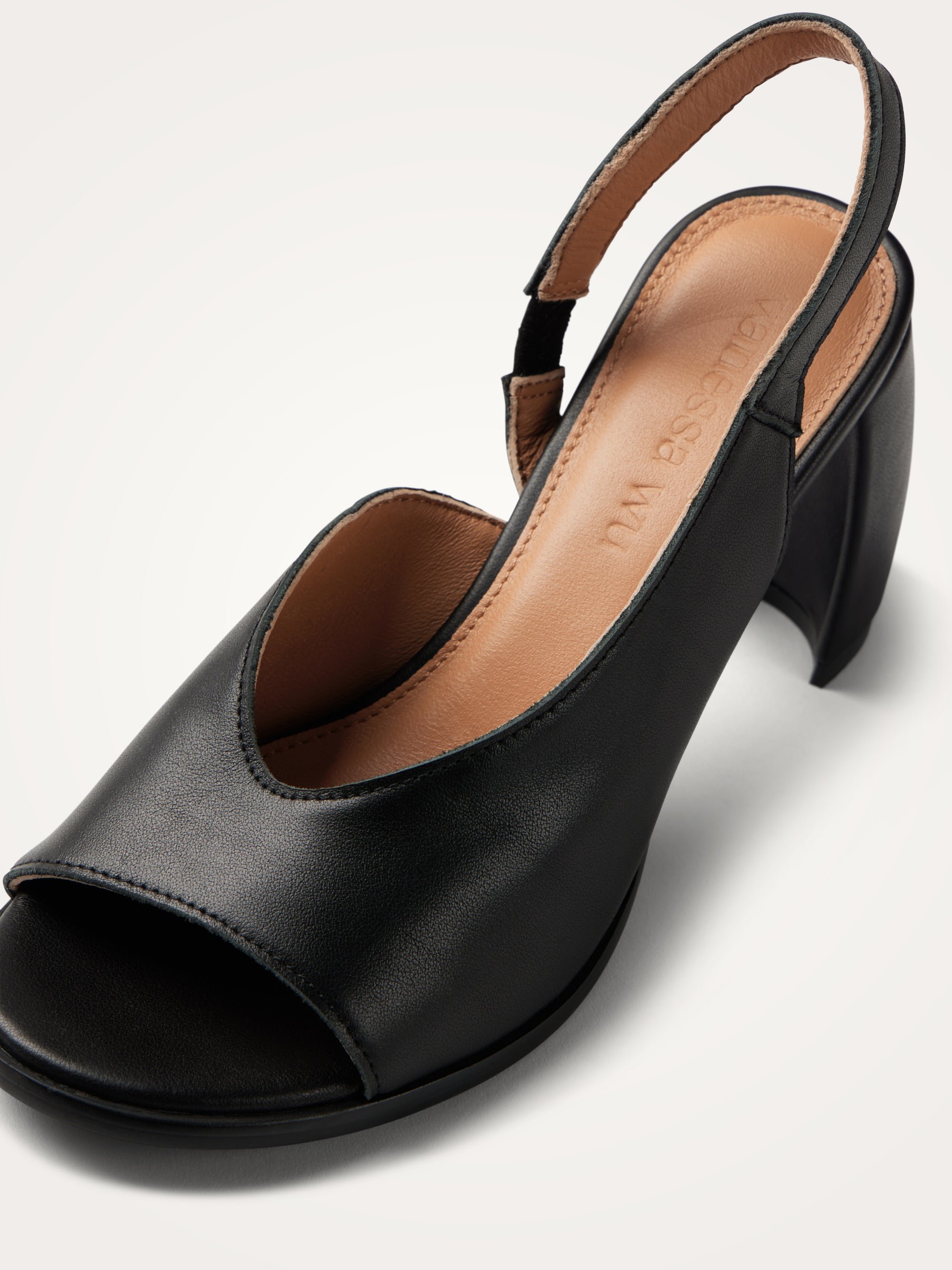 Sandals with ankle strap and half-moon heel in leather VANESSA WU Black