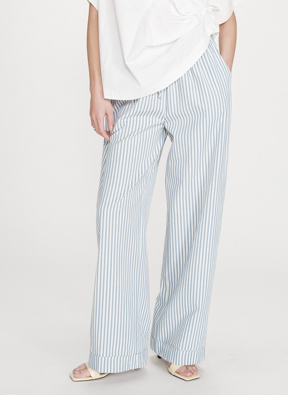 Wide leg cotton blend trousers GRACE ET MILA