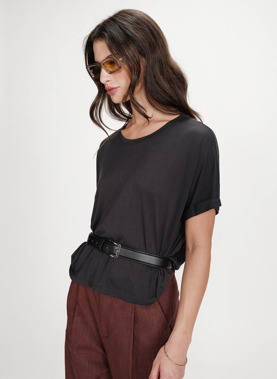 Einfarbiges Langarm-Top mit Rundhalsausschnitt GRACE ET MILA Schwarz