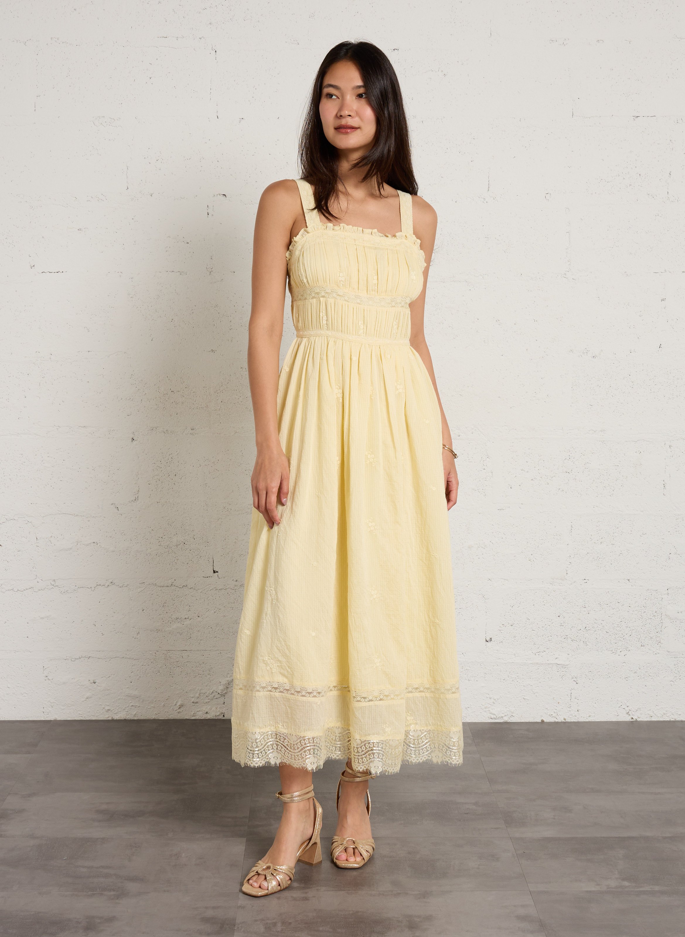Langes, besticktes Kleid BERENICE Gelb