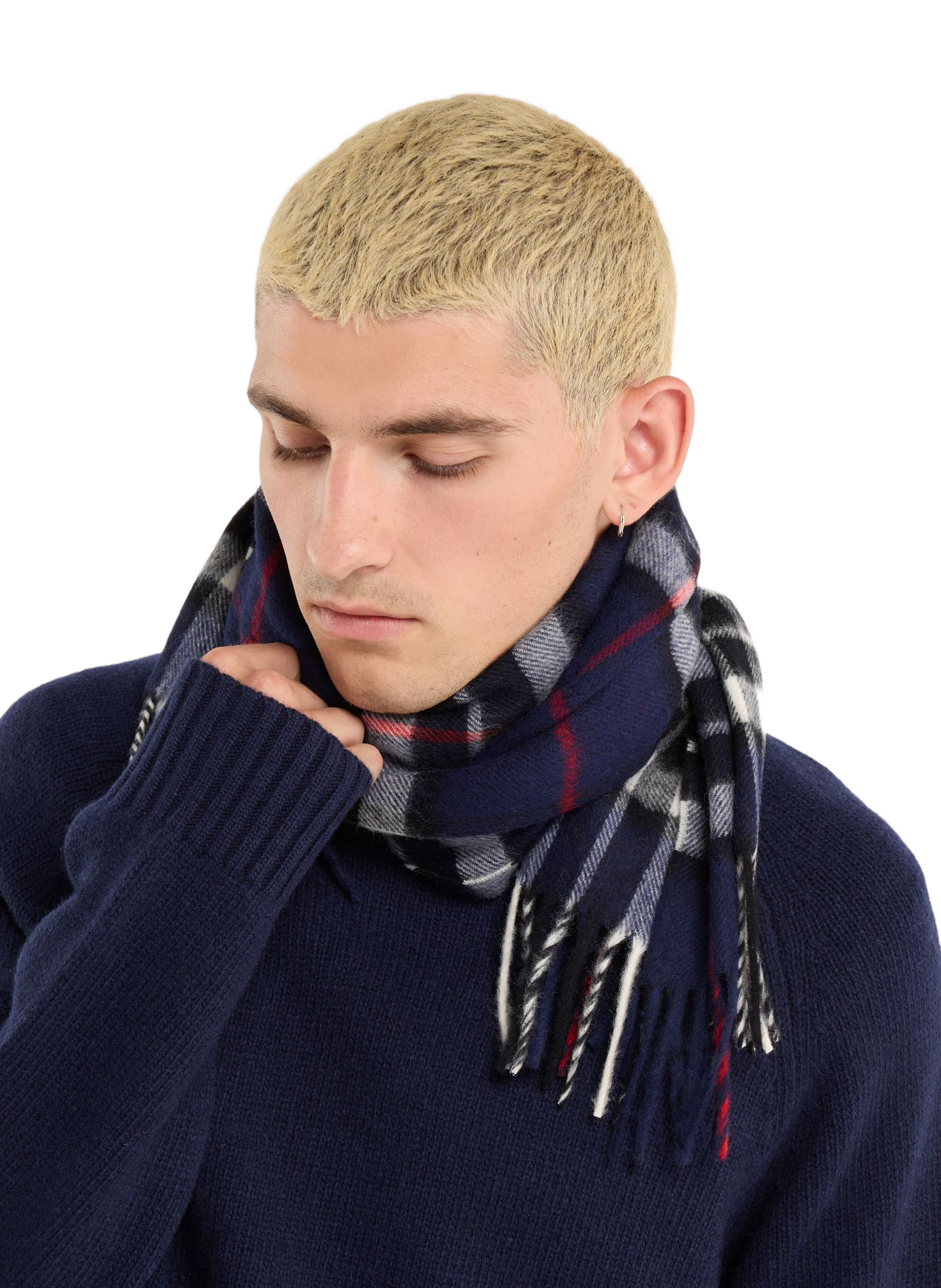 Checked fringed merino wool scarf SAISON 1865 Multicolored