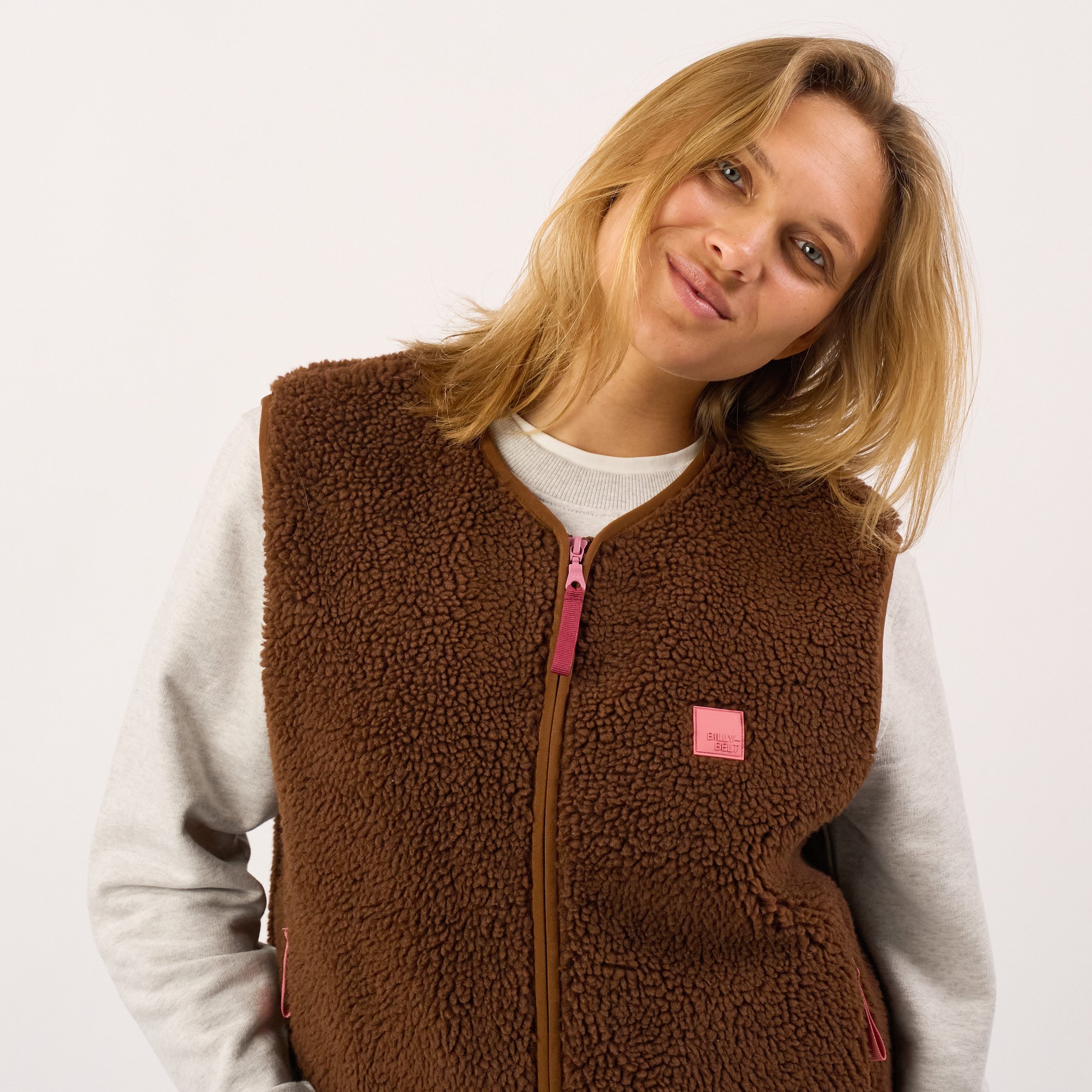 Sleeveless Sherpa Zip-Up Vest BILLYBELT Brown