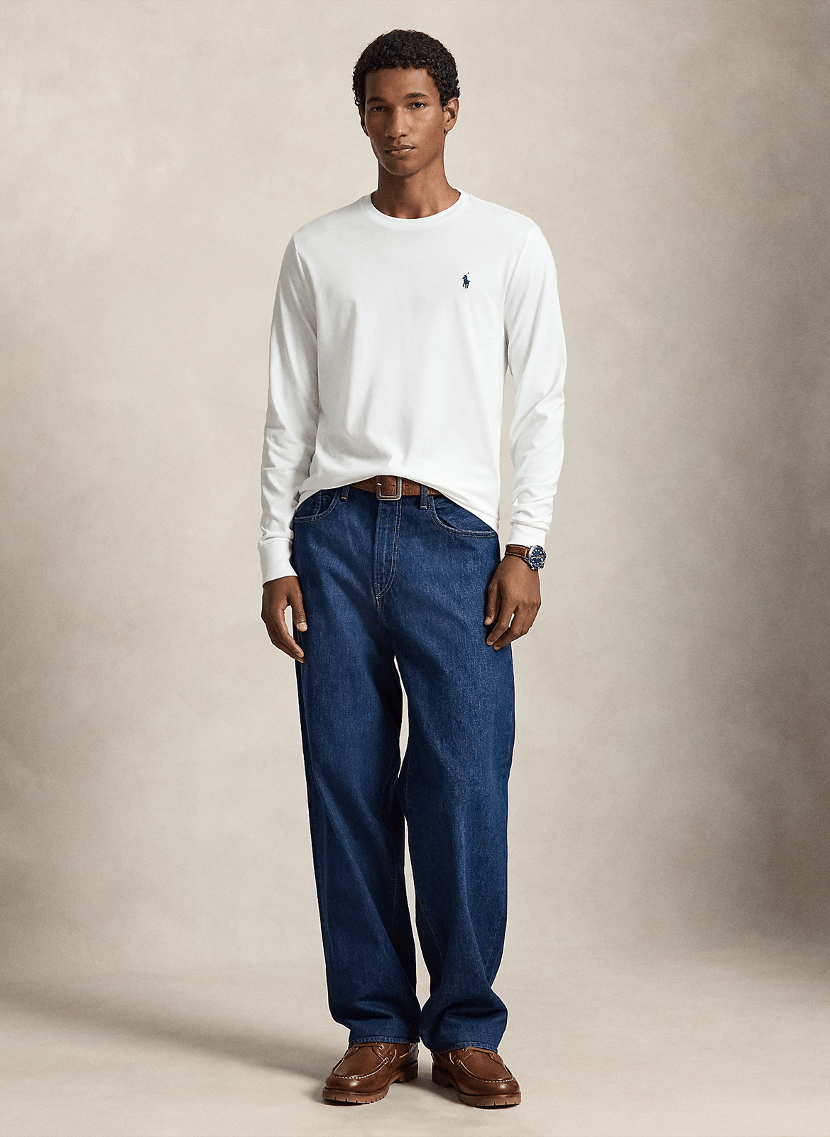 Mottled round-neck cotton-blend T-shirt POLO RALPH LAUREN White