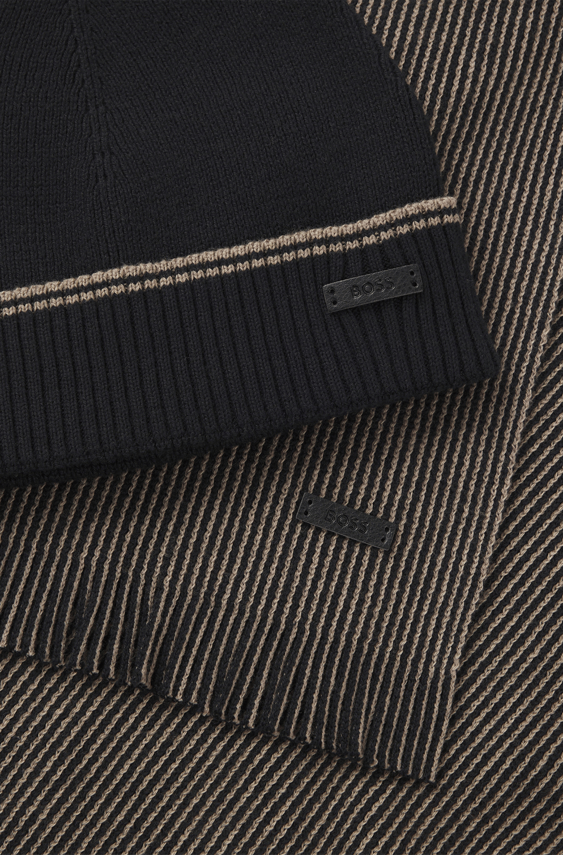 Cotton and wool hat and scarf set BOSS Black