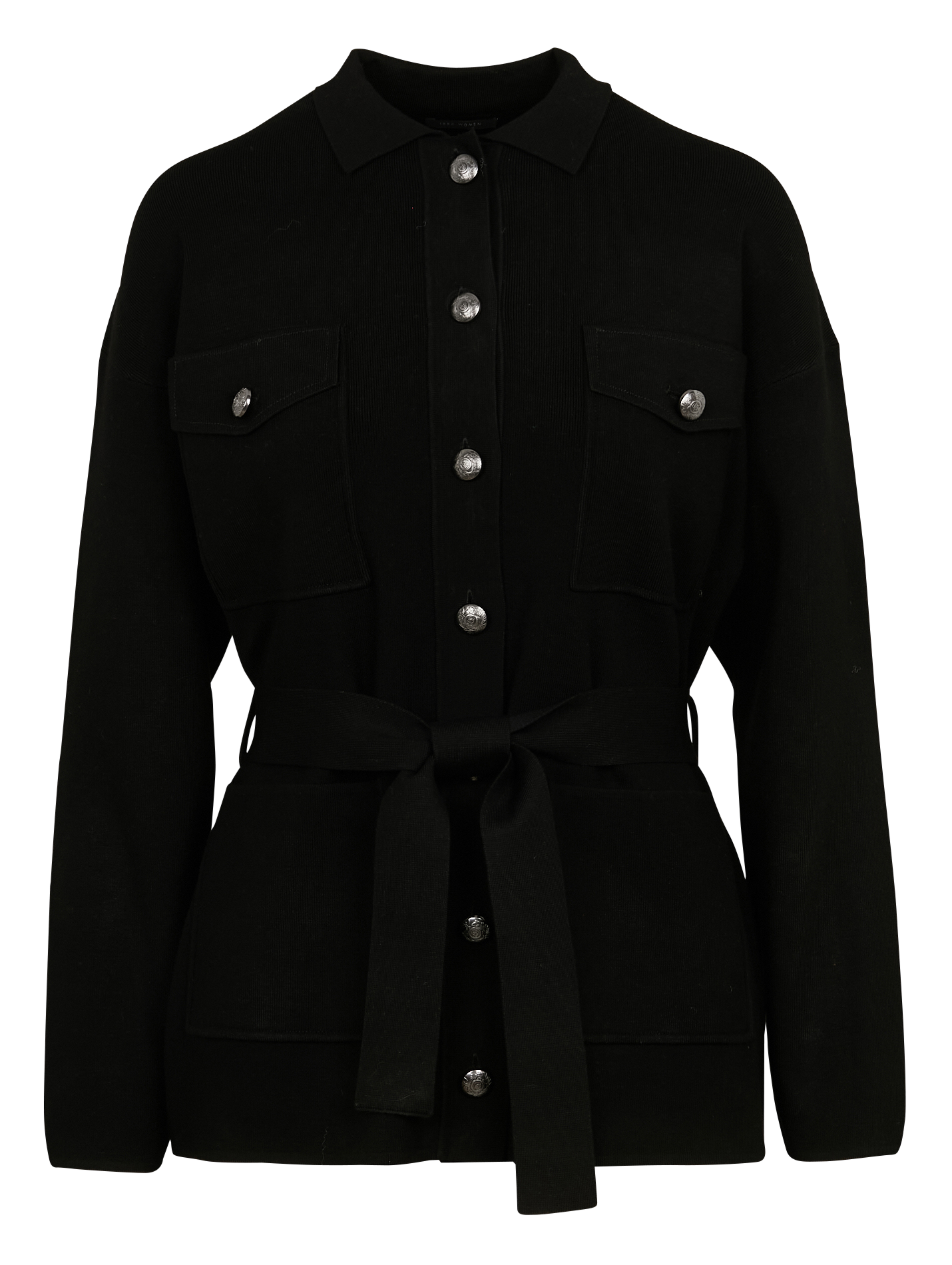 Gerade geschnittene Weste mit Knopfleiste und Gürtel IKKS Schwarz