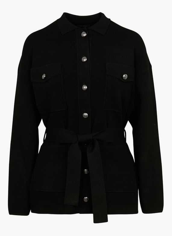 Gilet droit boutonné à ceinture Noir Ikks Femme Place des