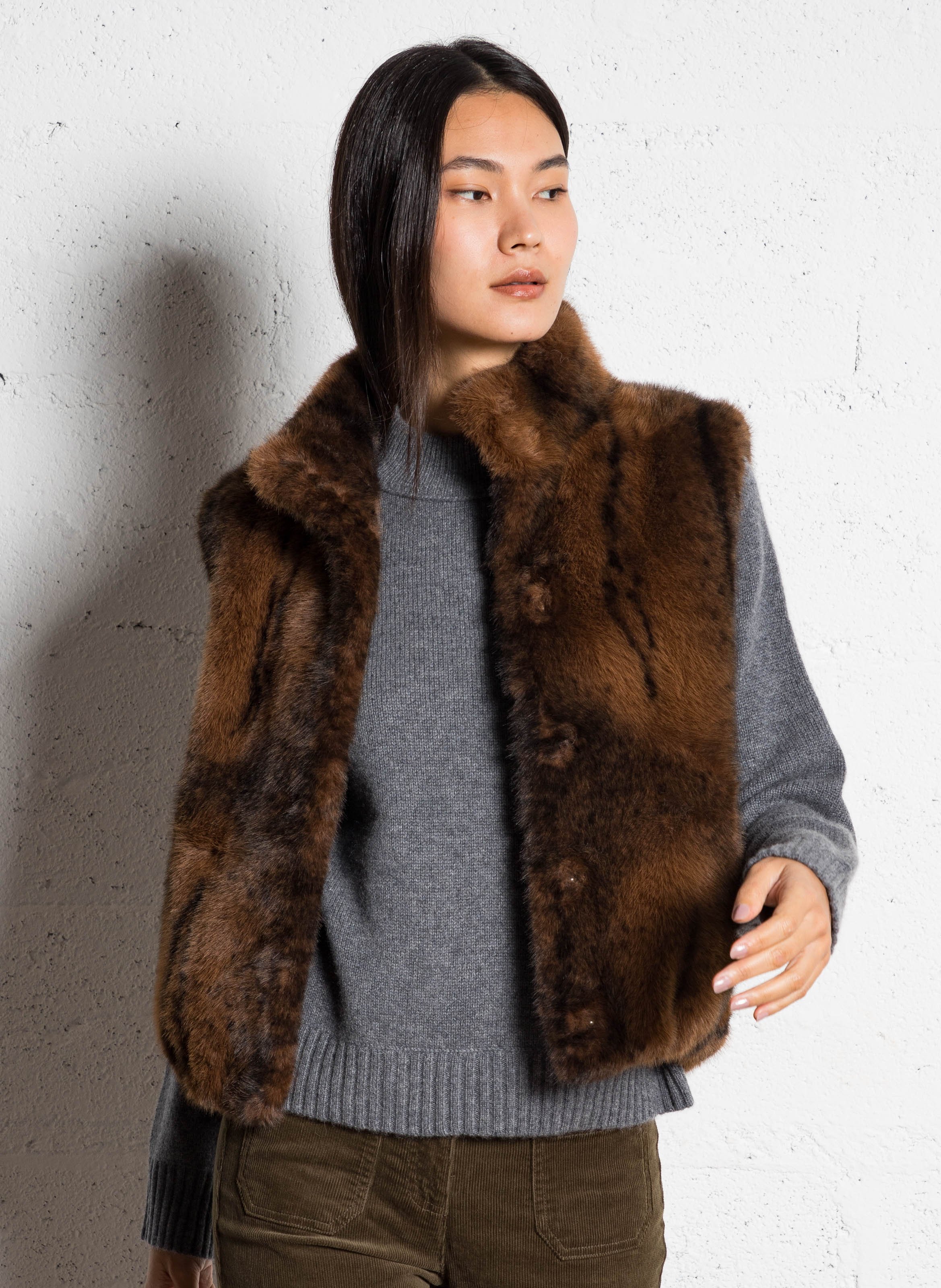 Gilet sans manches effet fourrure MAISON 123 Marron