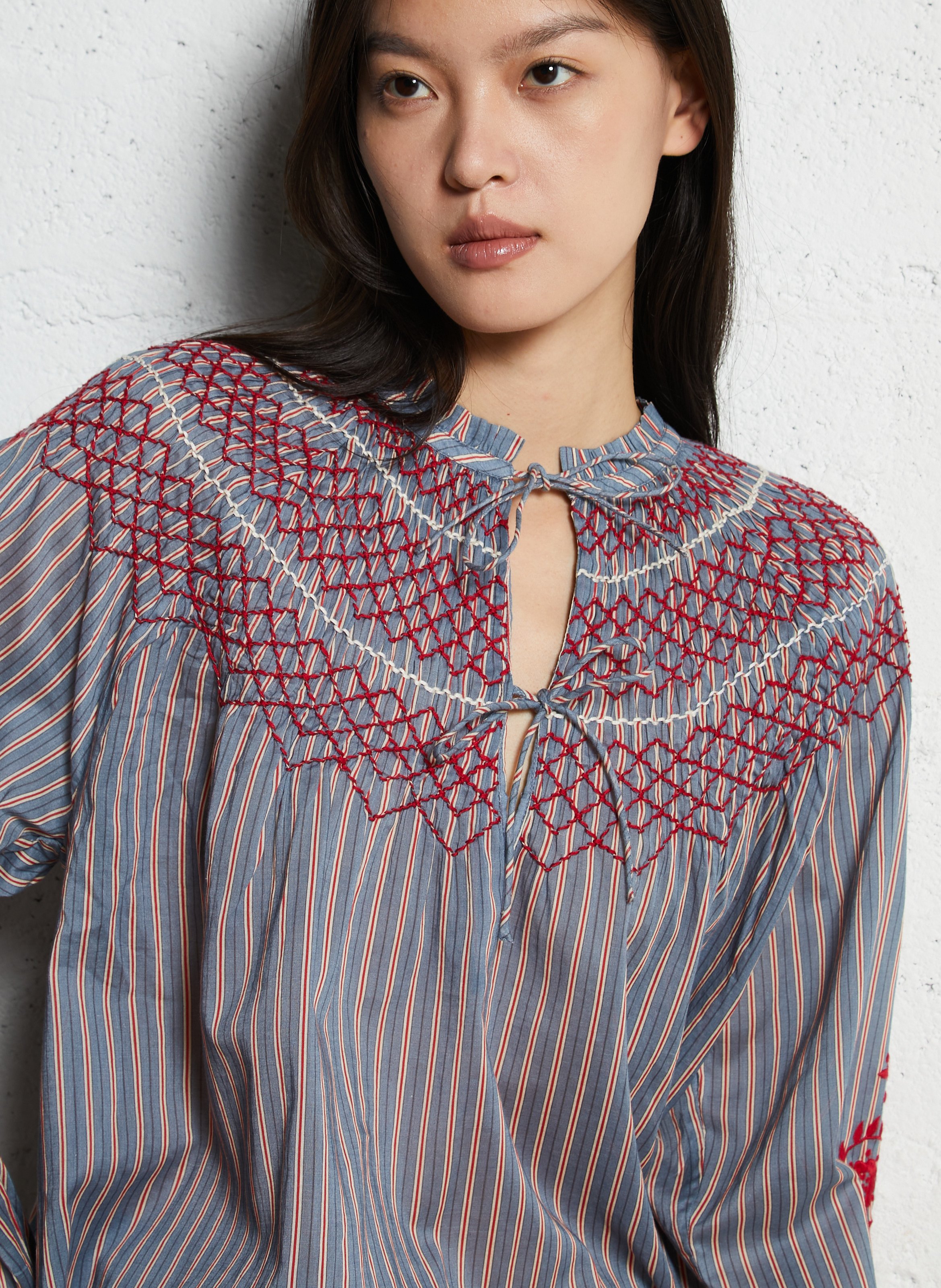 Oversized striped cotton top LOUISE MISHA Blue