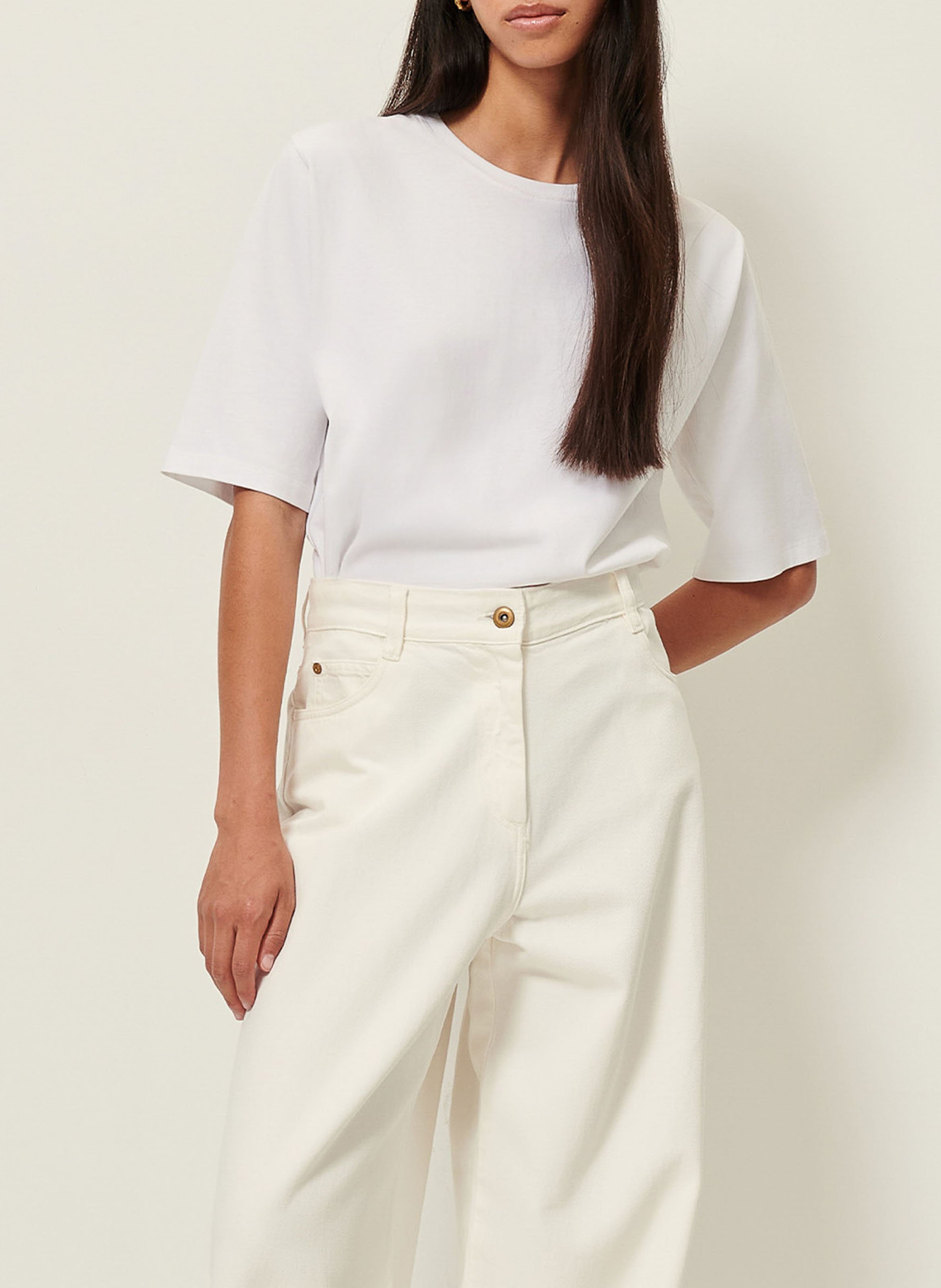 Wijde, katoenen jeans met hoge taille SESSUN Wit