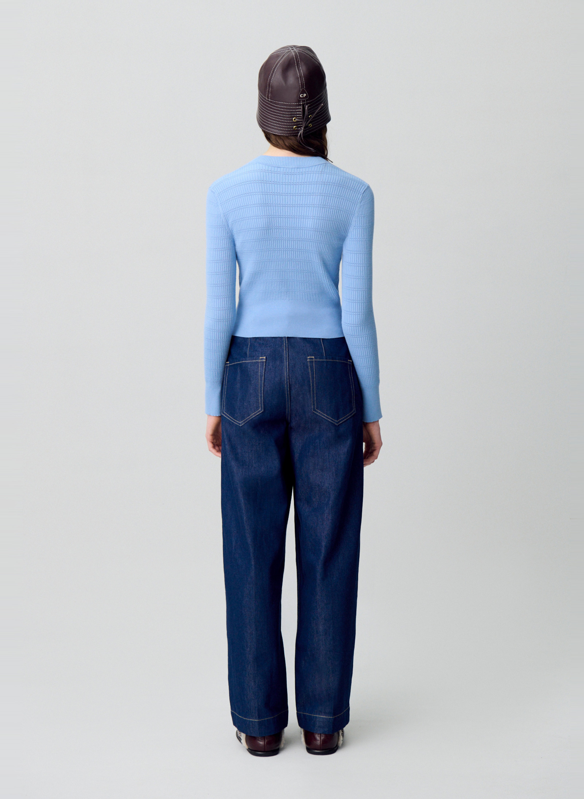 Pull ajusté à détails ajourés et nœuds CLAUDIE PIERLOT Bleu