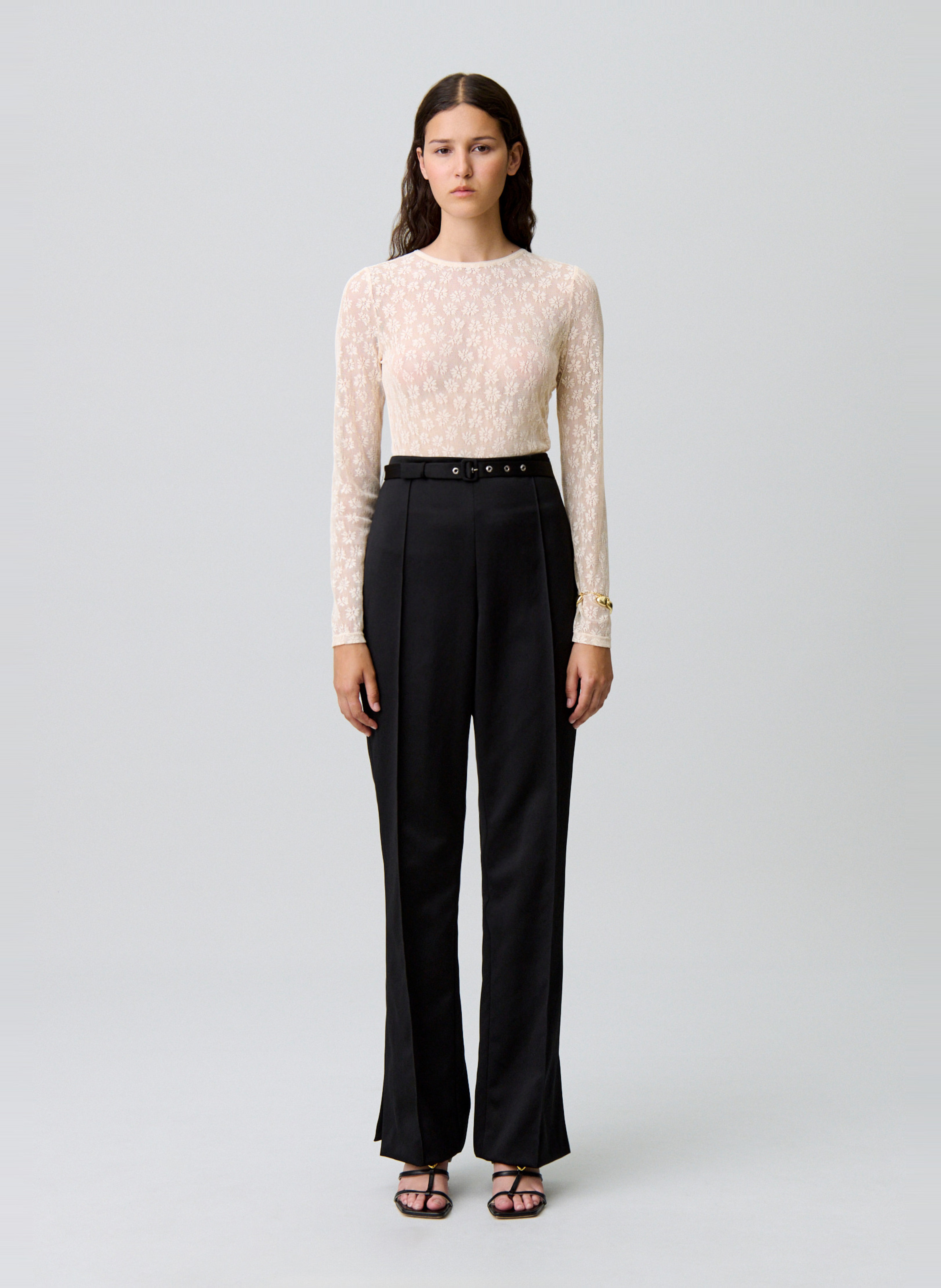 Round neck lace top CLAUDIE PIERLOT Beige