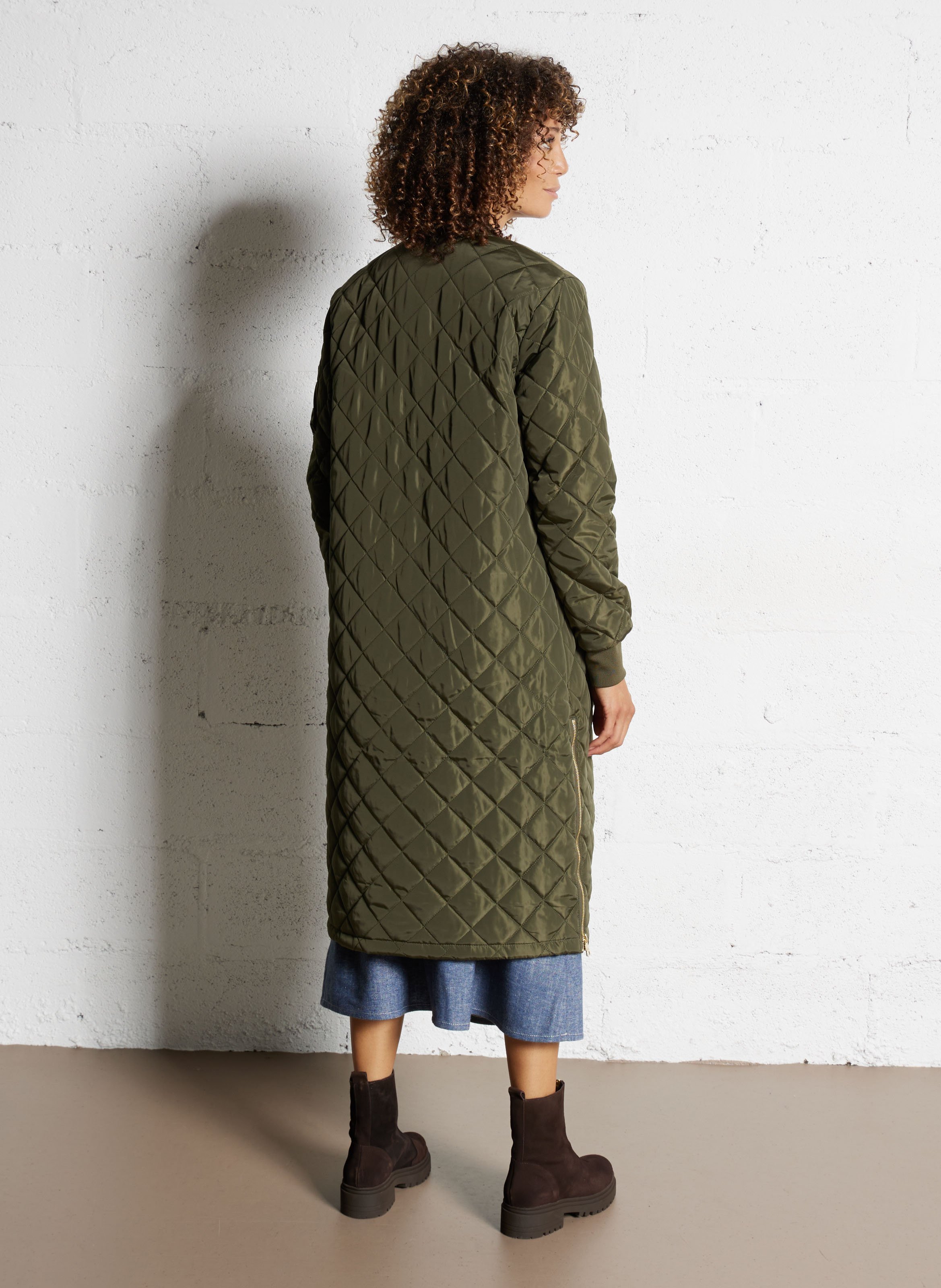 Veste longue matelassée zippée unie BOMBERS ORIGINAL Kaki