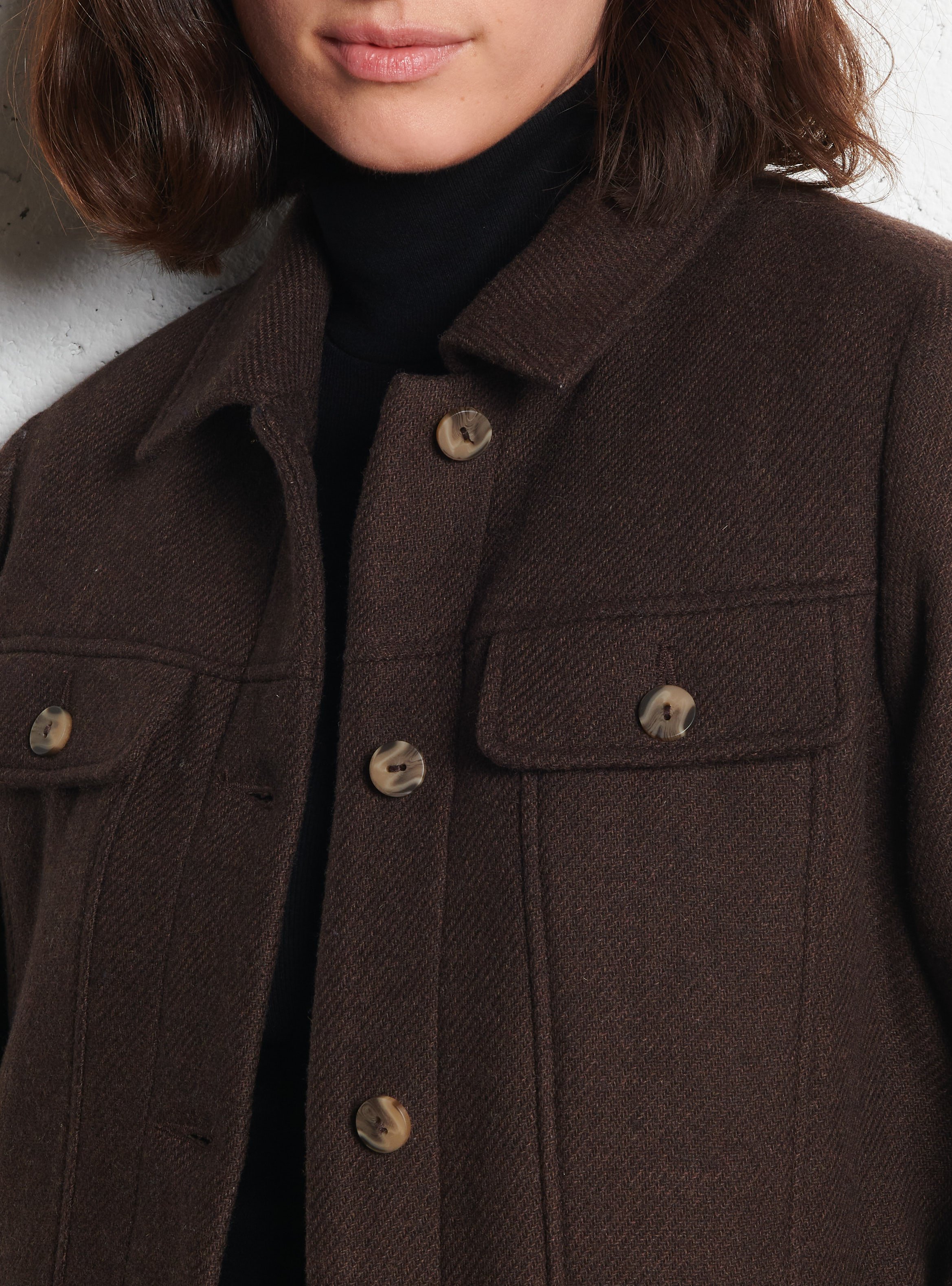 Veste droite col classique en laine mélangée I CODE Marron