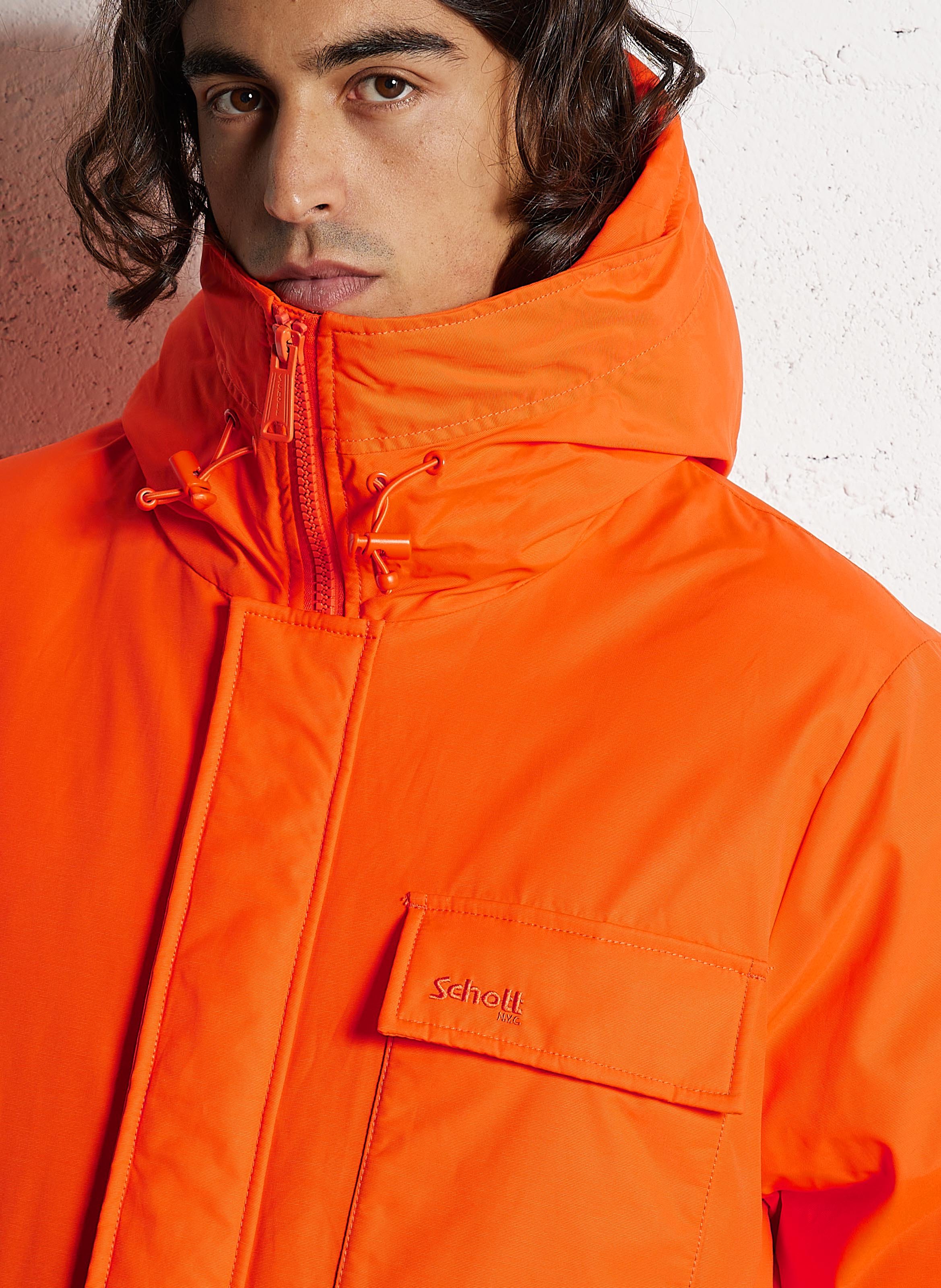 Parka à capuche droite en coton mélangé SCHOTT Orange