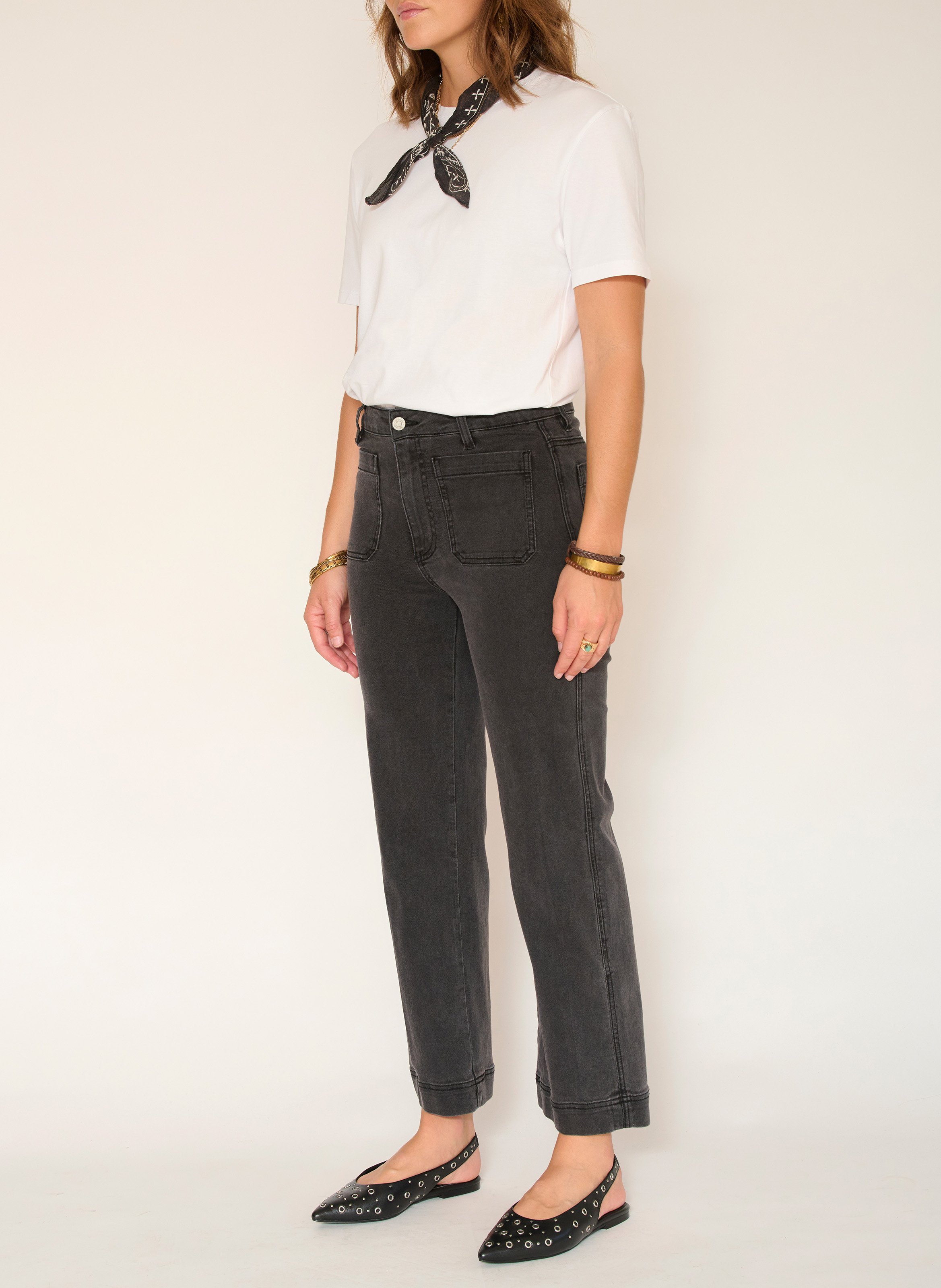 Jean droit en coton mélangé MKT Noir