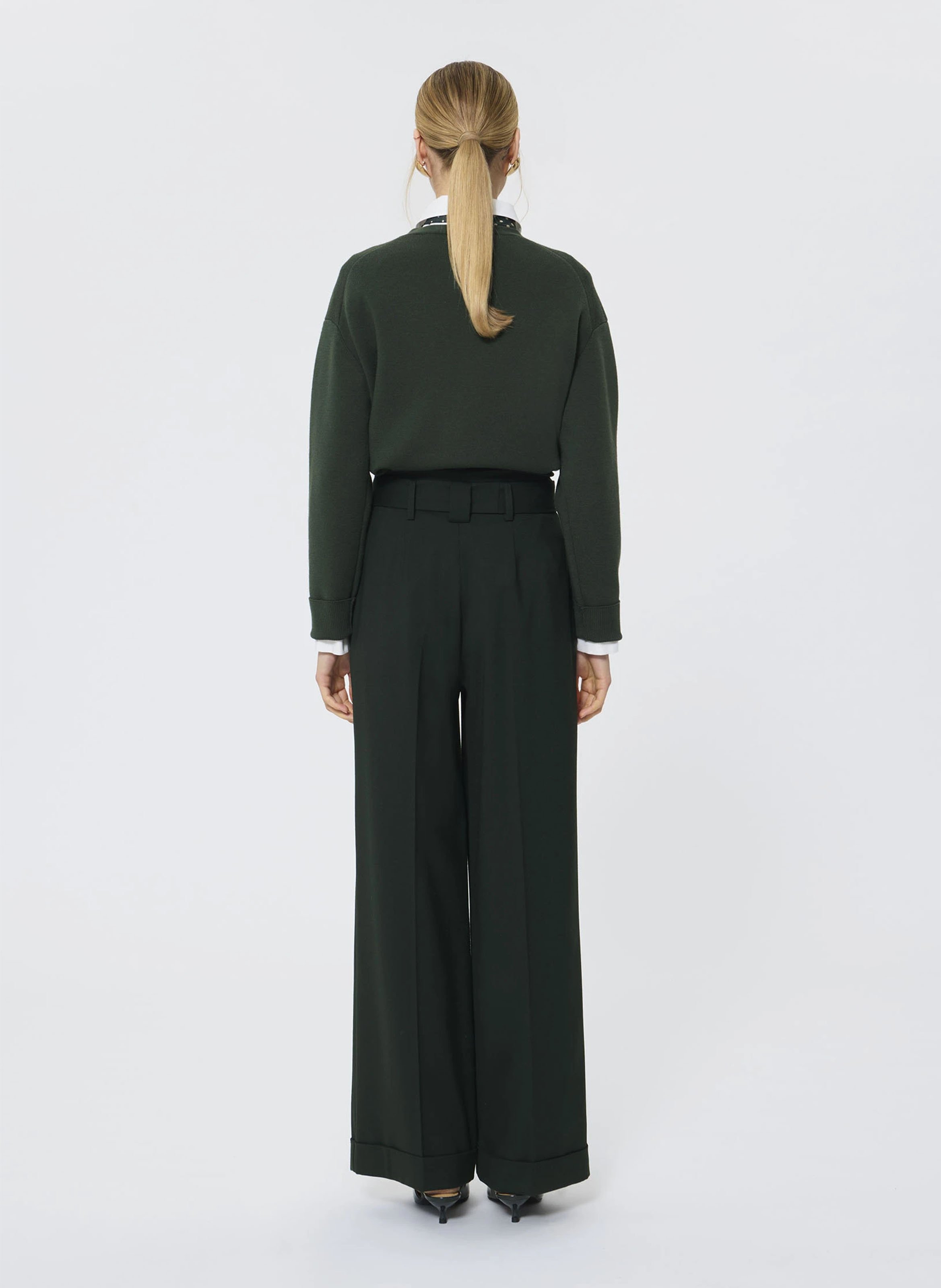 Pantalon large taille haute en laine mélangée TARA JARMON Vert