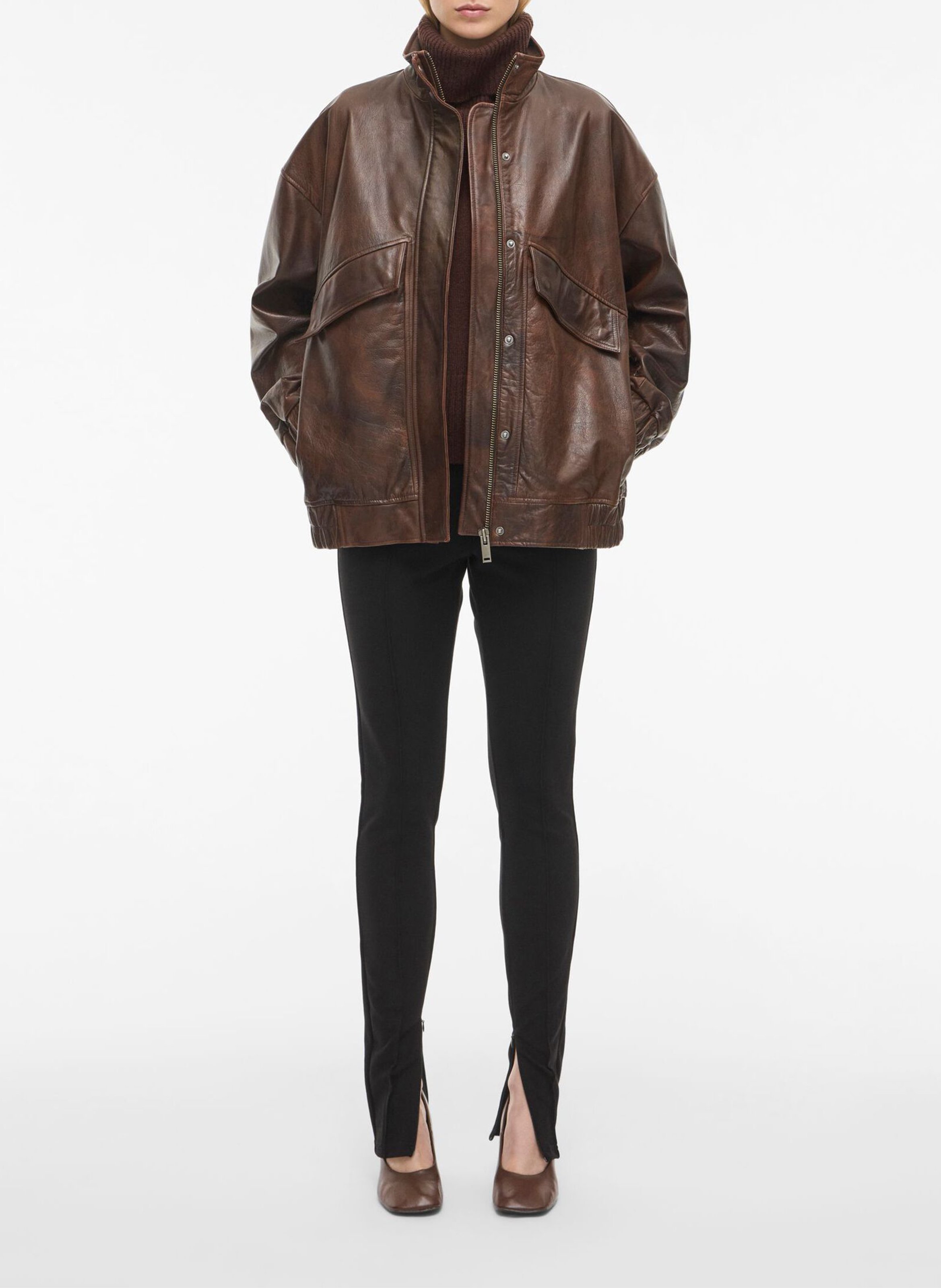 Oversize Lederjacke mit Stehkragen ROUGE EDIT Braun