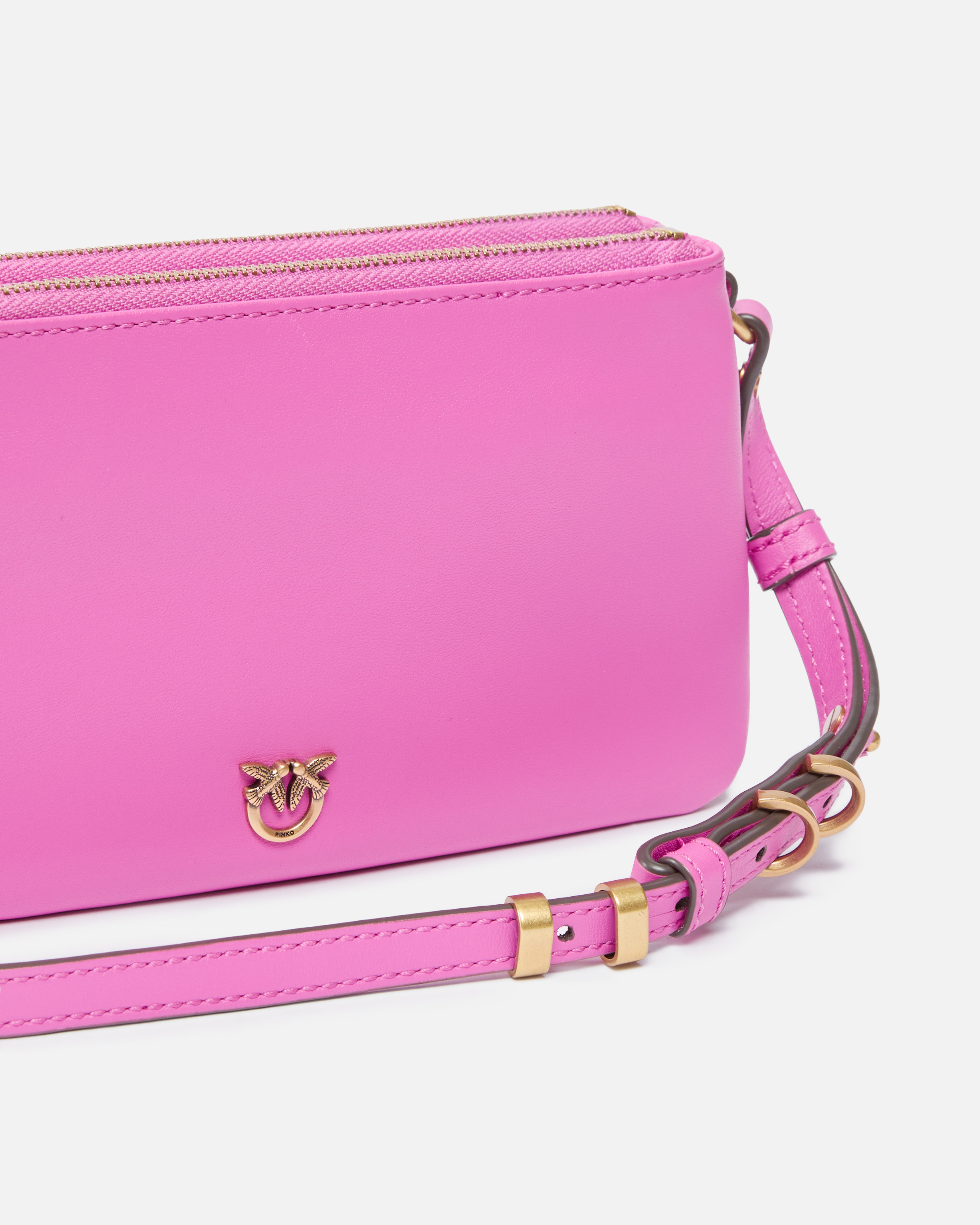 Small leather shoulder bag with love birds logo PINKO Pink