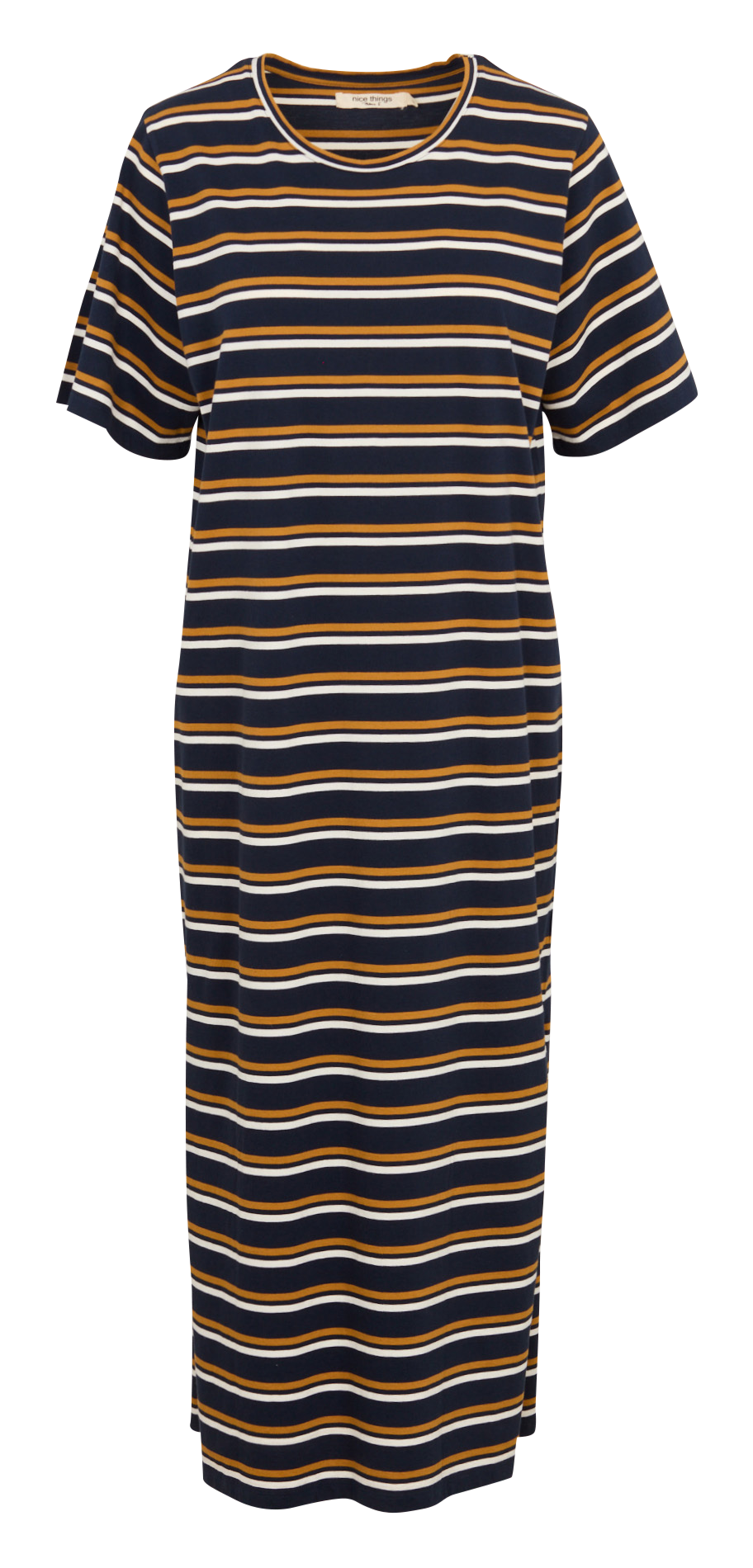 Langes, gestreiftes Baumwollkeid mit Rundhalsausschnitt NICE THINGS Blau