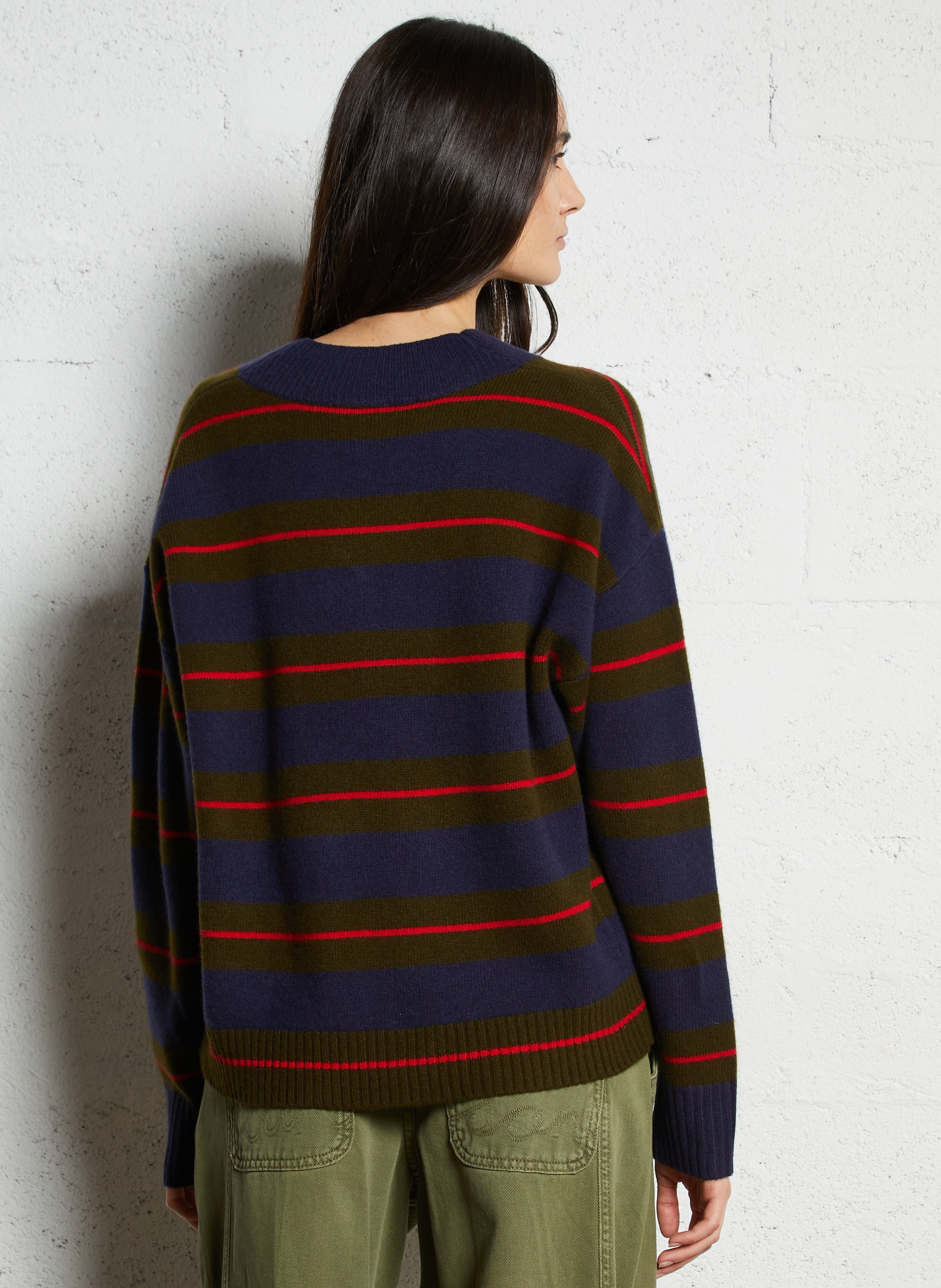 Pull col v à rayures en laine DAMSON MADDER Kaki