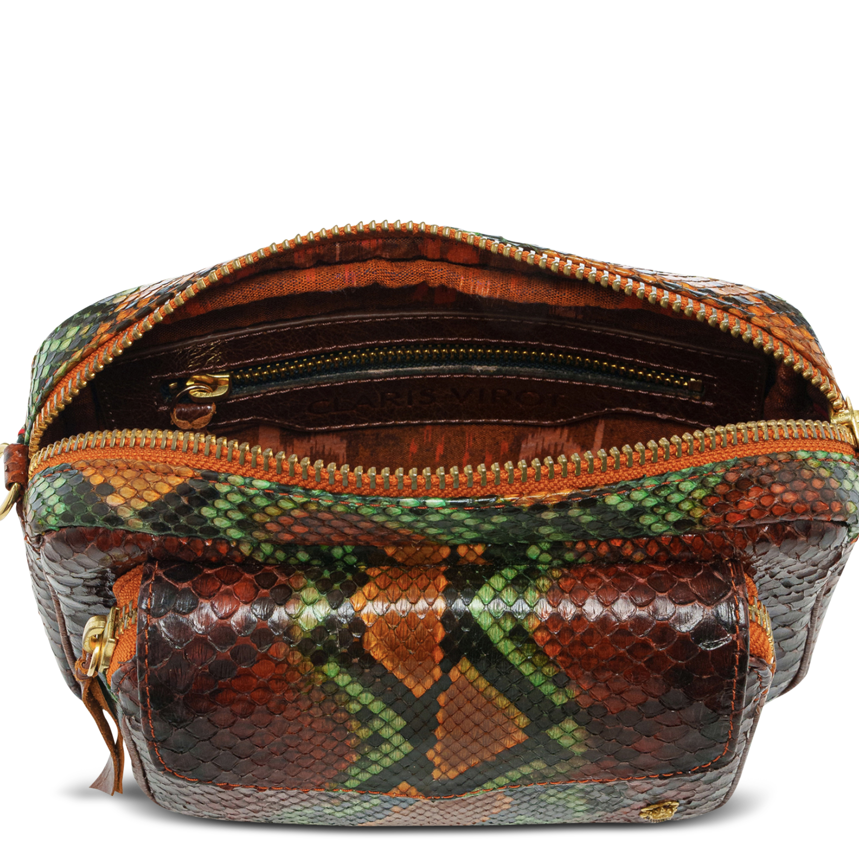 Sac bandoulière en cuir pyton mélangé CLARIS VIROT Marron