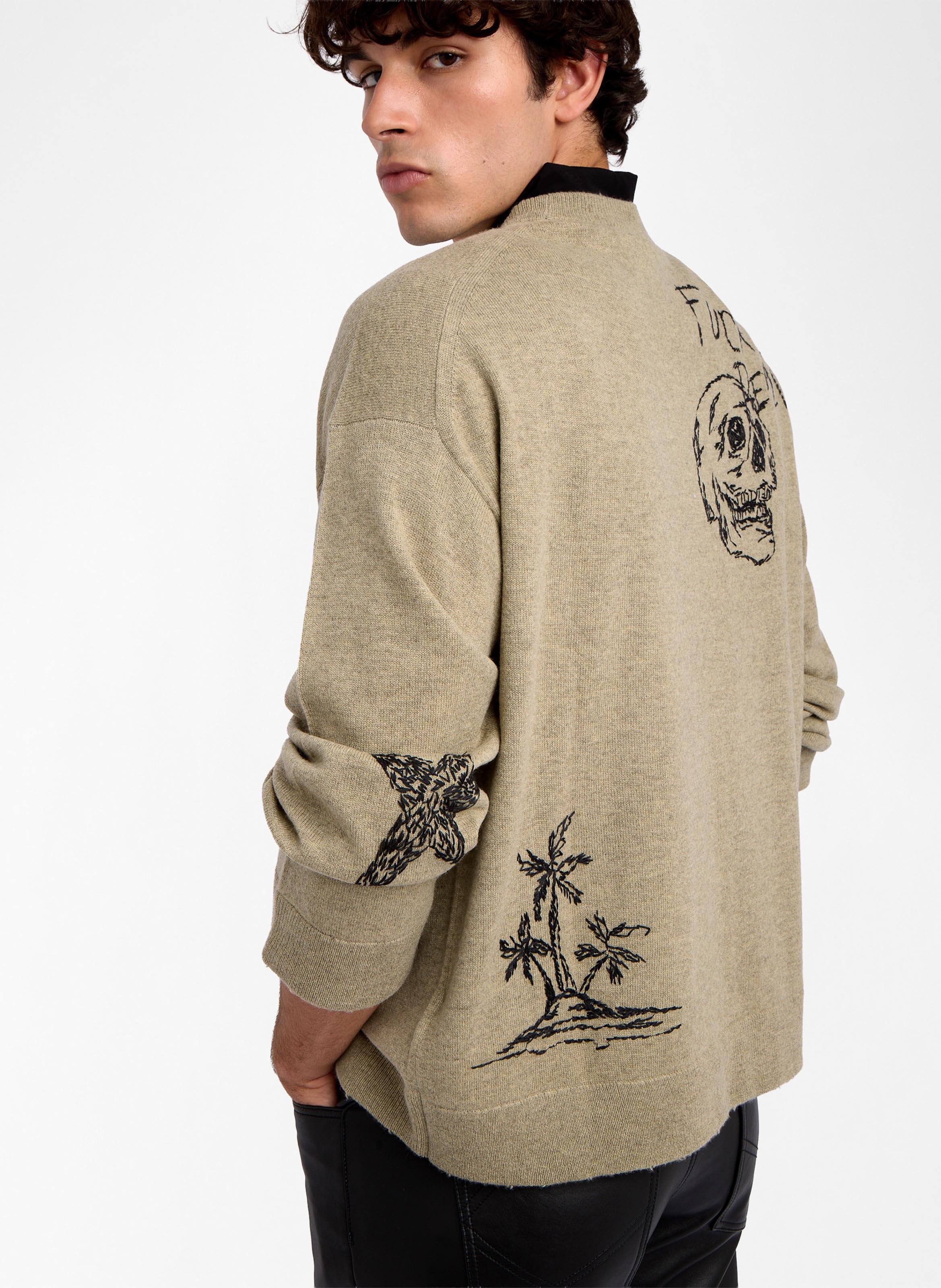 Round neck embroidered merino wool and cashmere straight sweater ZADIG&VOLTAIRE Green