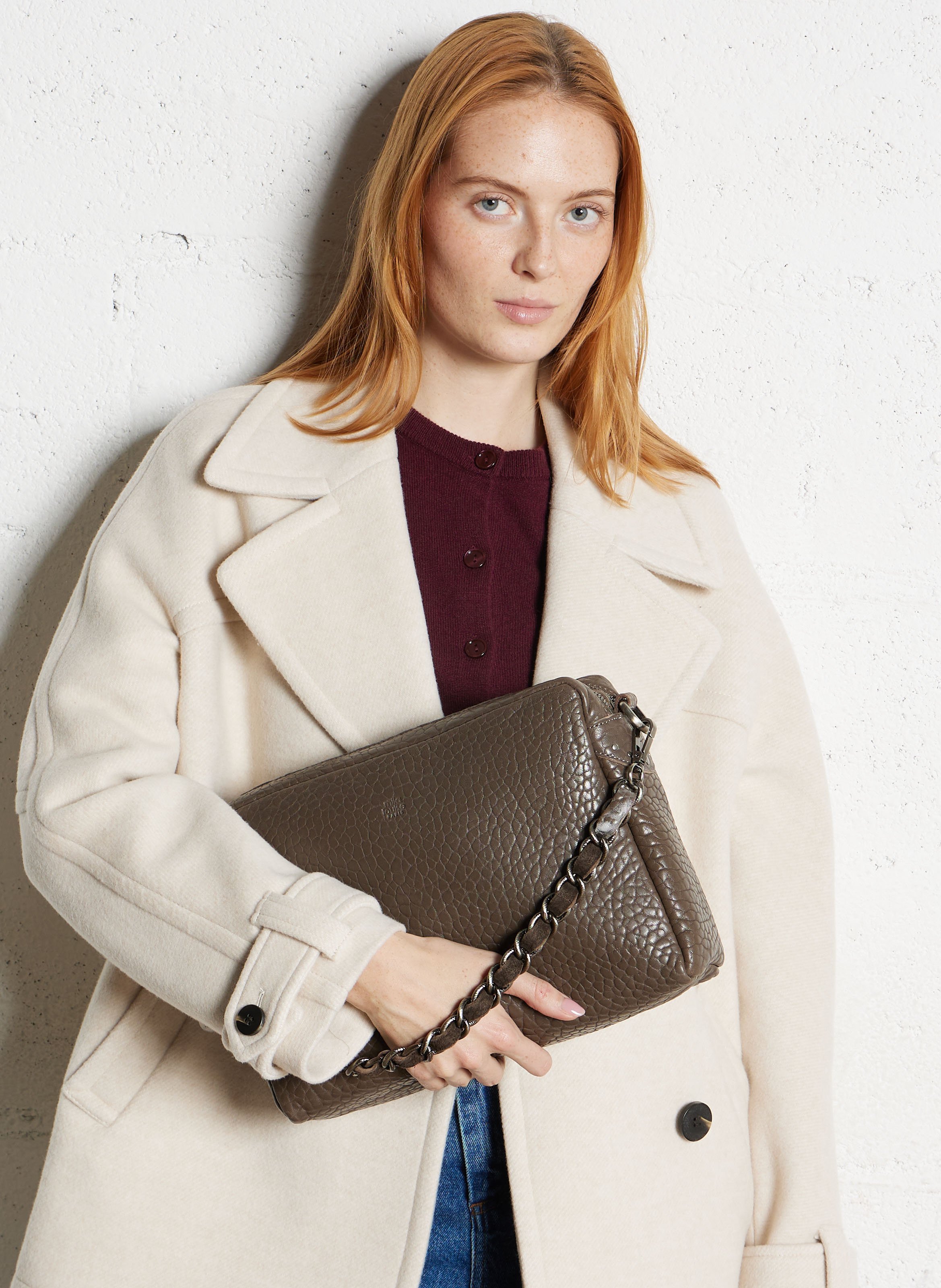 Leren handtas MILA LOUISE Grijs