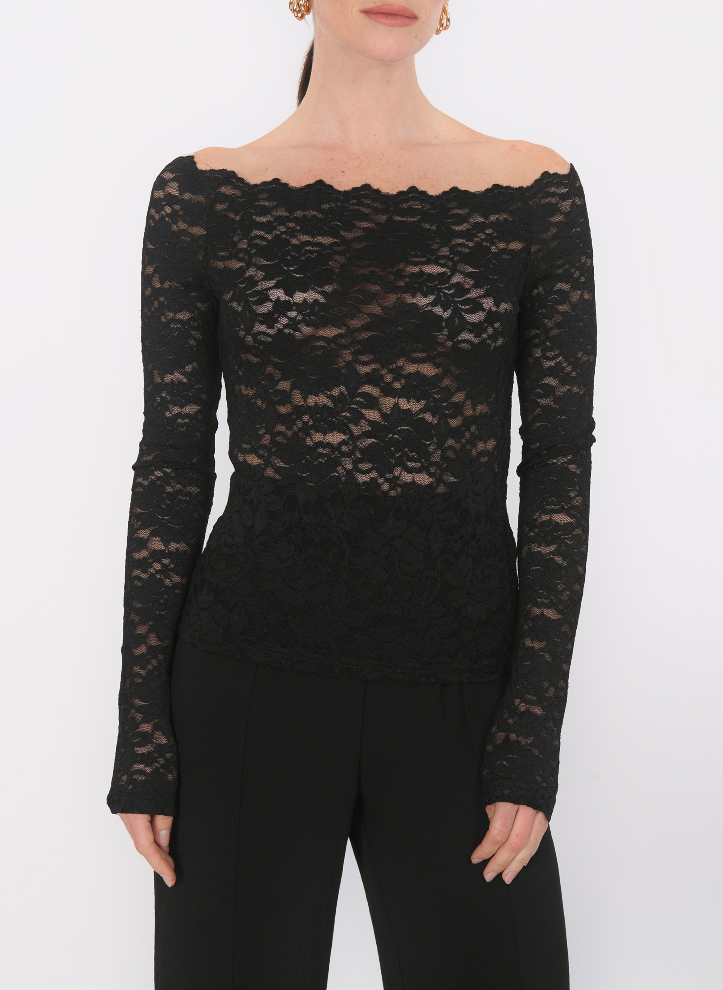 Bardot top met kanten details KOOKAI Zwart