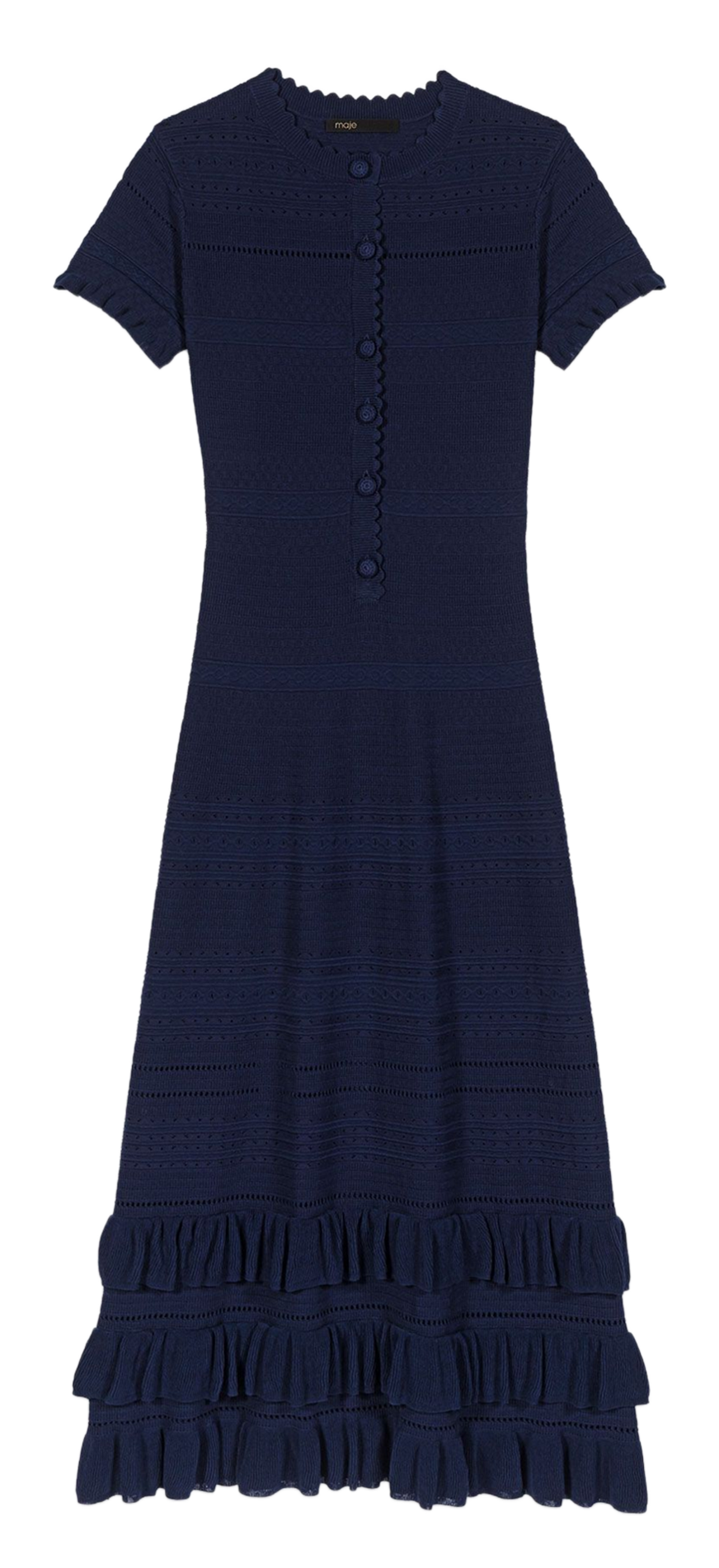 Robe longue en tissu fantaisie et volants MAJE Bleu