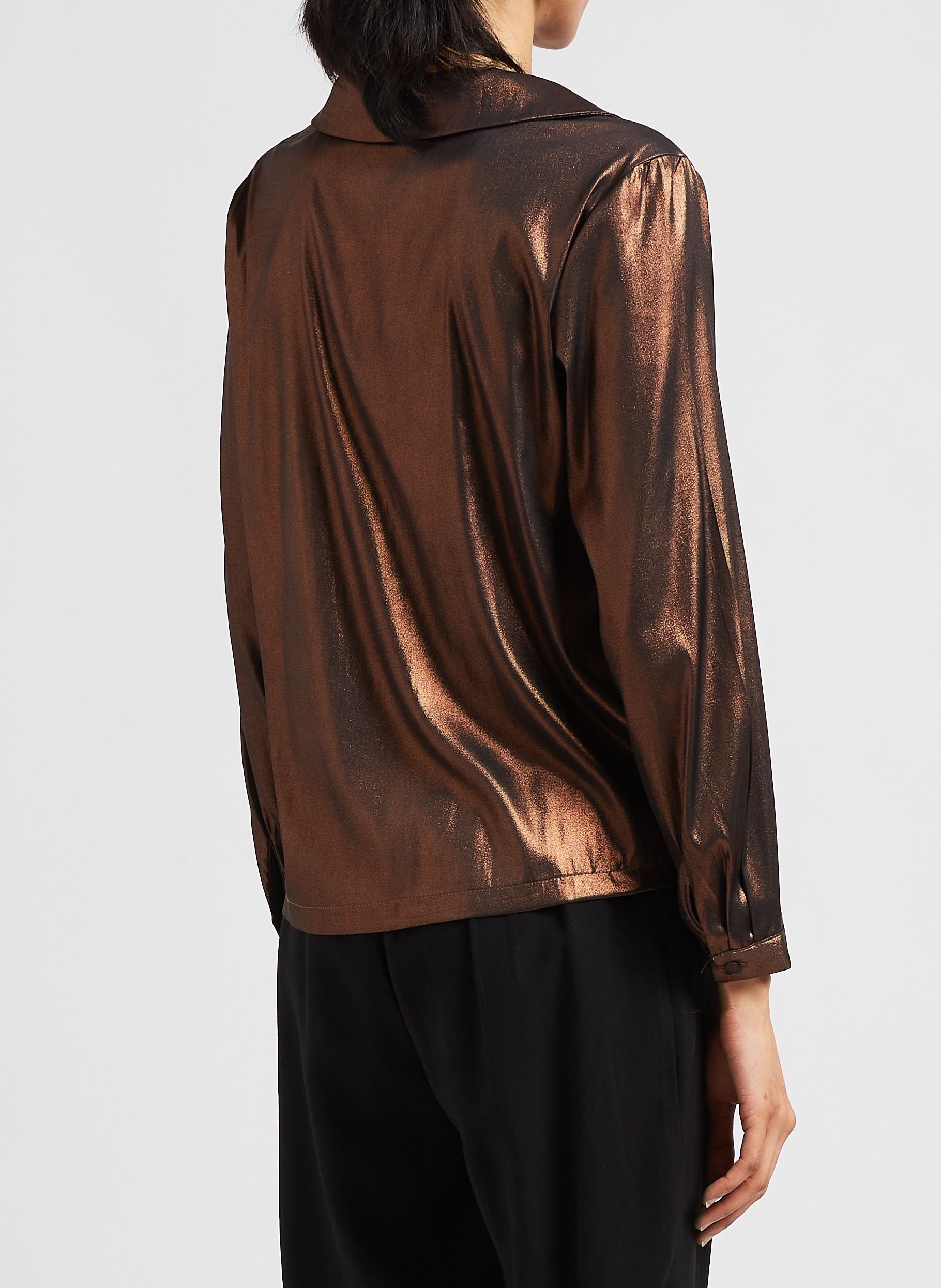 Shiny-effect V-neck shirt VILA Brown